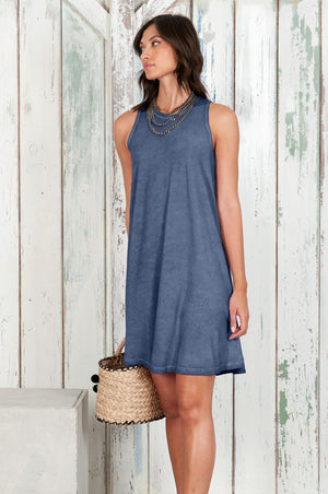 Julie Dress - Avobe The Knee Sleeveless Jersey Dress - Whale