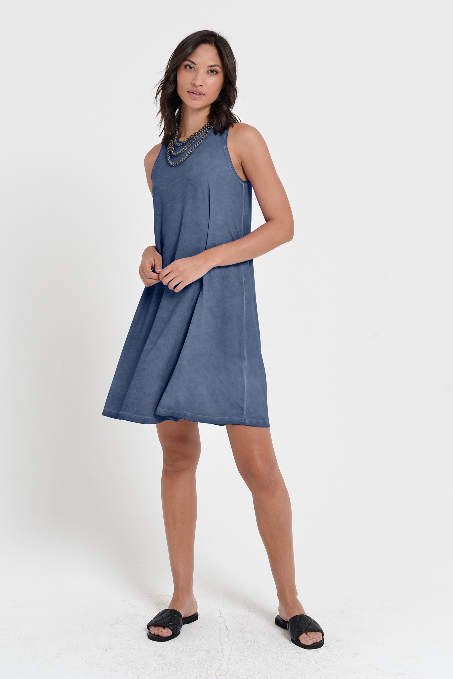 Julie Dress - Above The Knee Sleeveless Jersey Dress - Whale