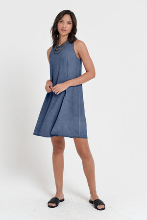 Julie Dress - Avobe The Knee Sleeveless Jersey Dress - Whale