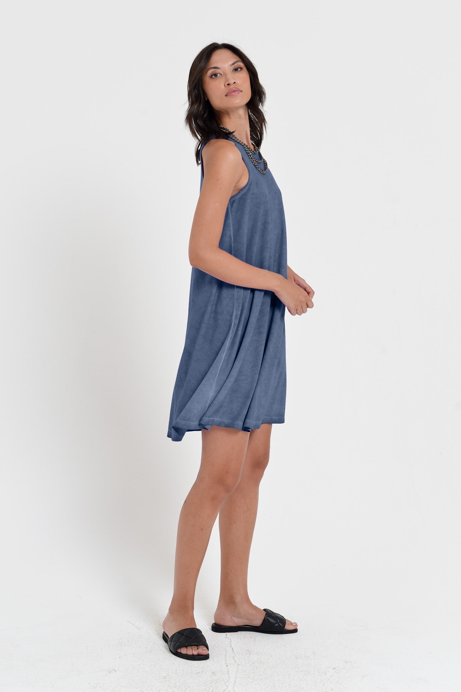 Julie Dress - Above The Knee Sleeveless Jersey Dress - Whale