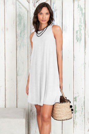 Julie Dress - Avobe The Knee Sleeveless Jersey Dress - White