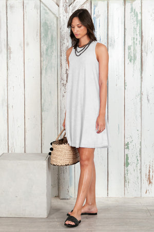 Julie Dress - Avobe The Knee Sleeveless Jersey Dress - White