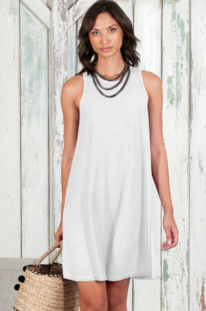 Julie Dress - Avobe The Knee Sleeveless Jersey Dress - White