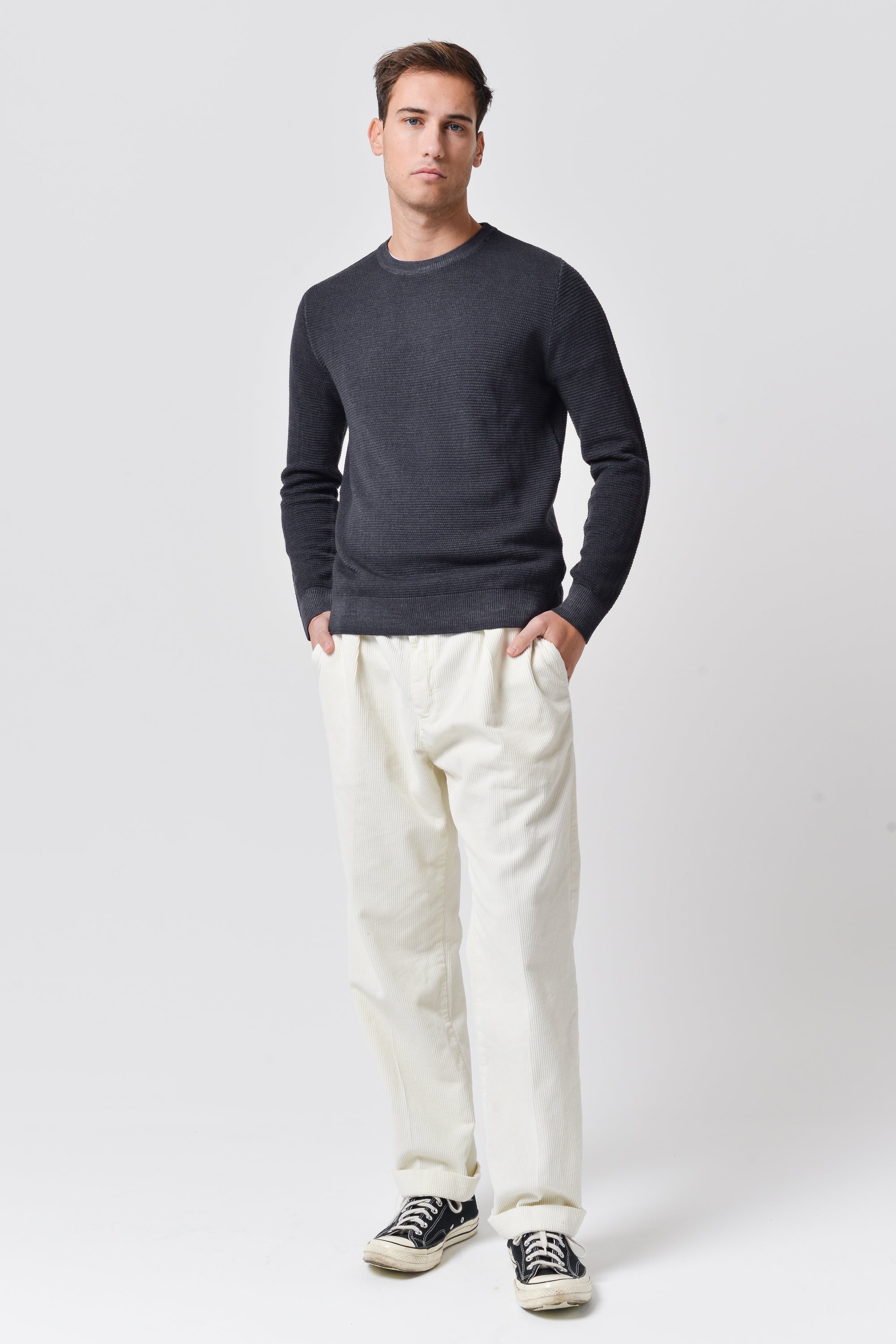 Dorset - Waffle Crewneck Sweater - Basalt