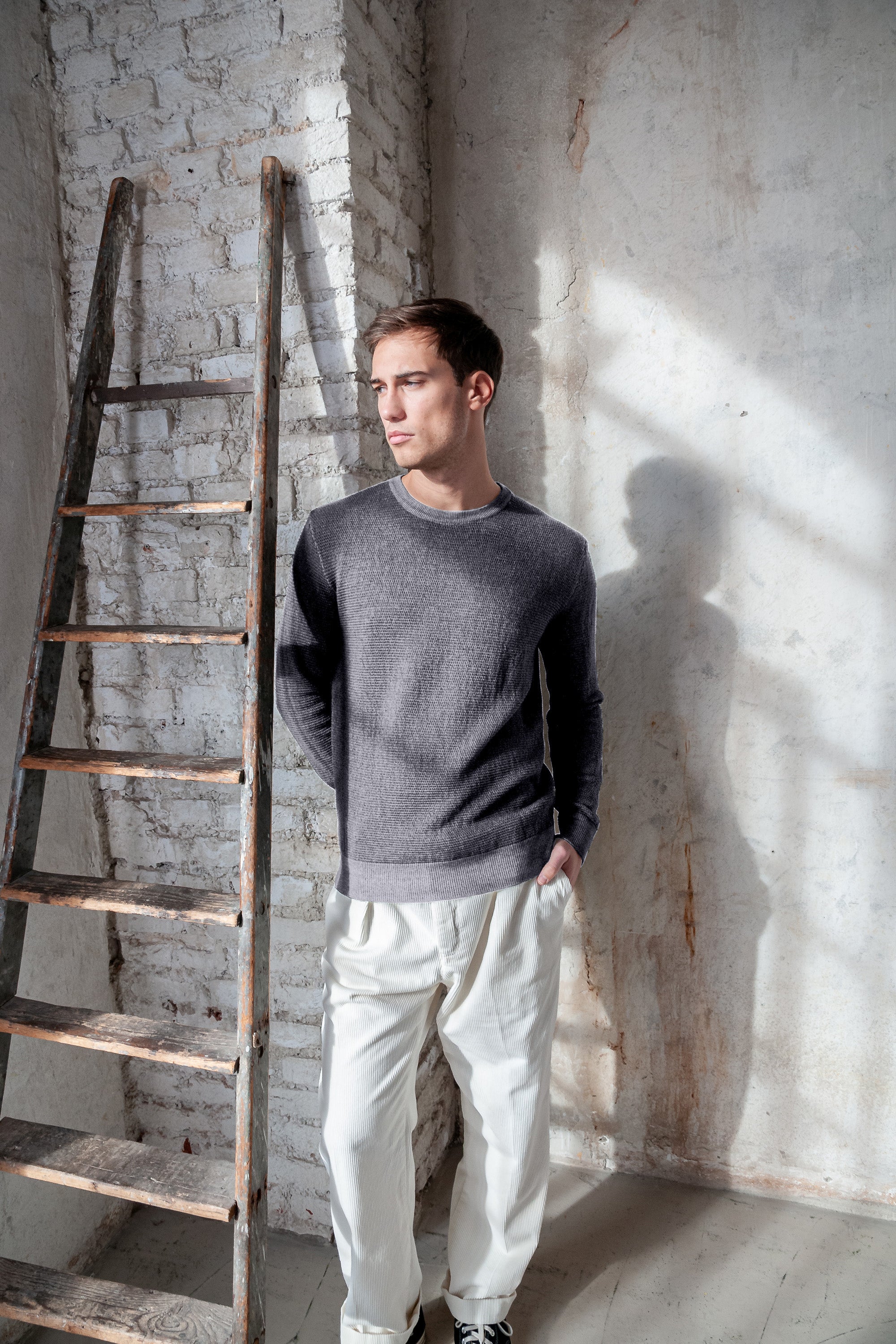 Dorset - Waffle Crewneck Sweater - Cenere