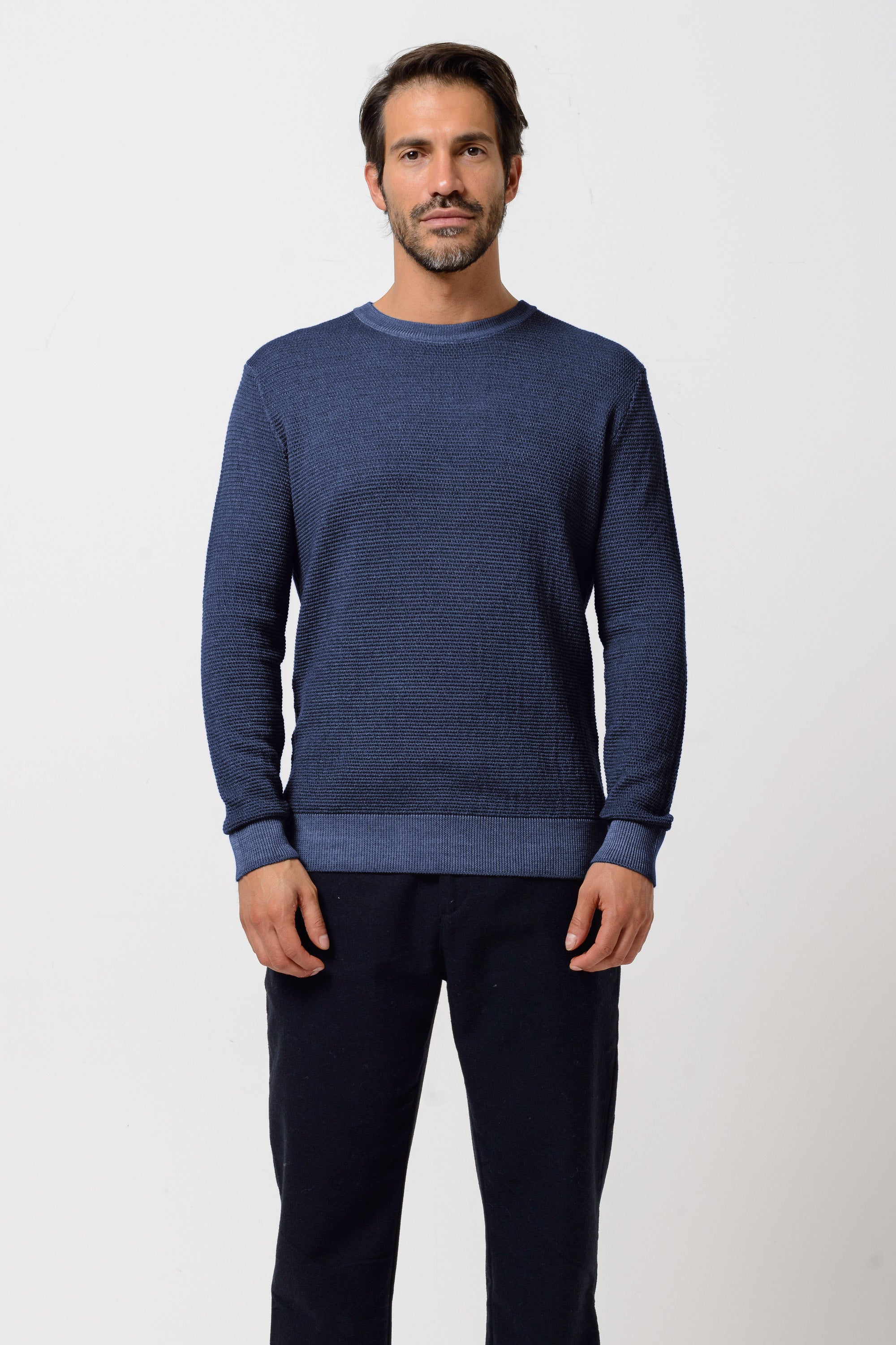 Dorset Maglione Girocollo Grana Riso - Navy