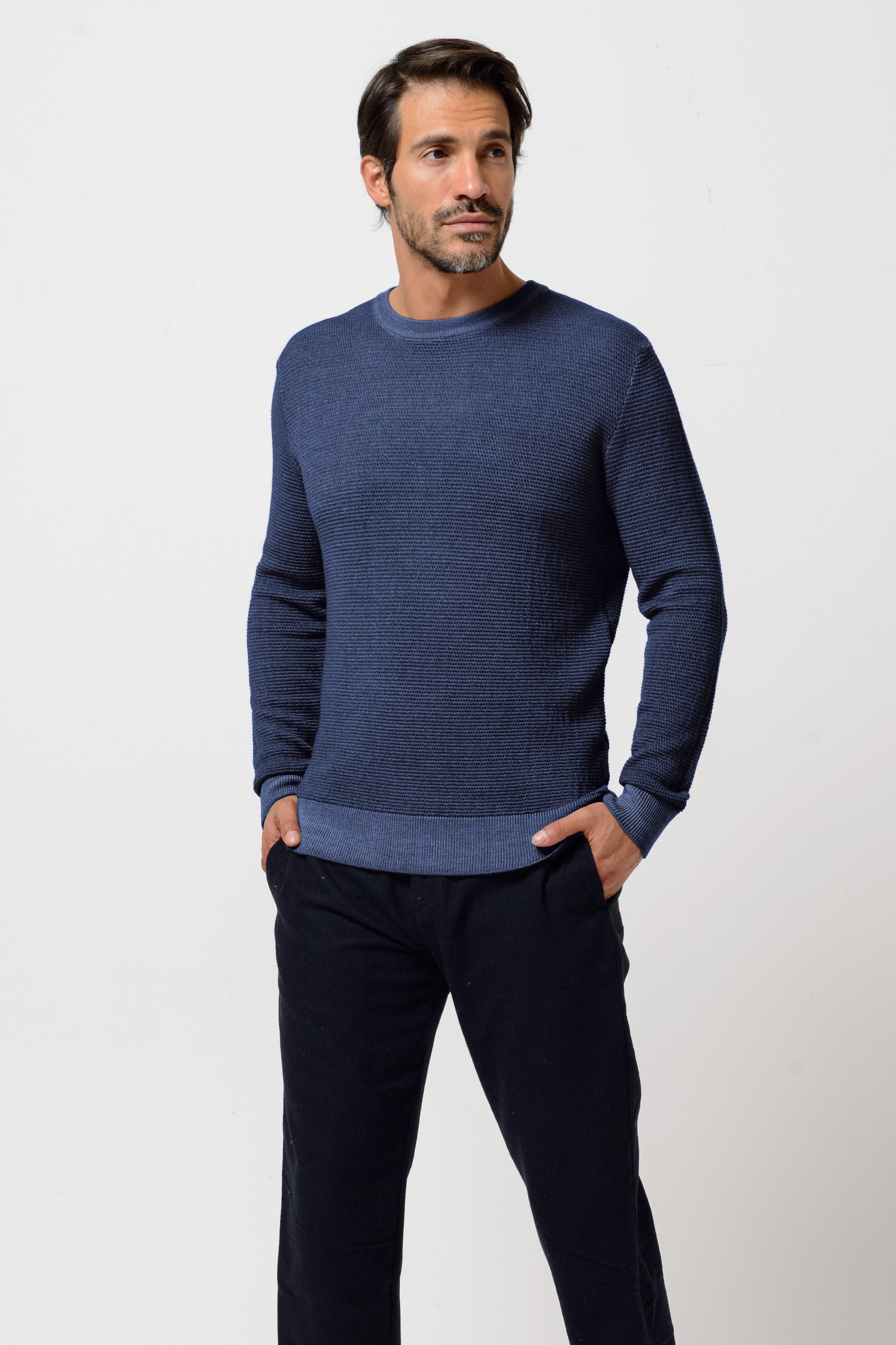 Dorset Maglione Girocollo Grana Riso - Navy
