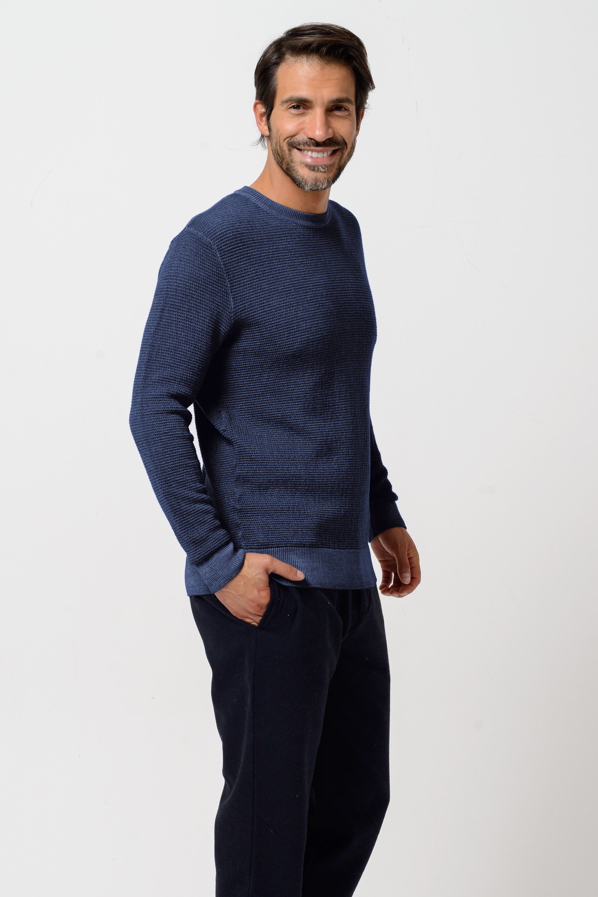 Dorset Maglione Girocollo Grana Riso - Navy
