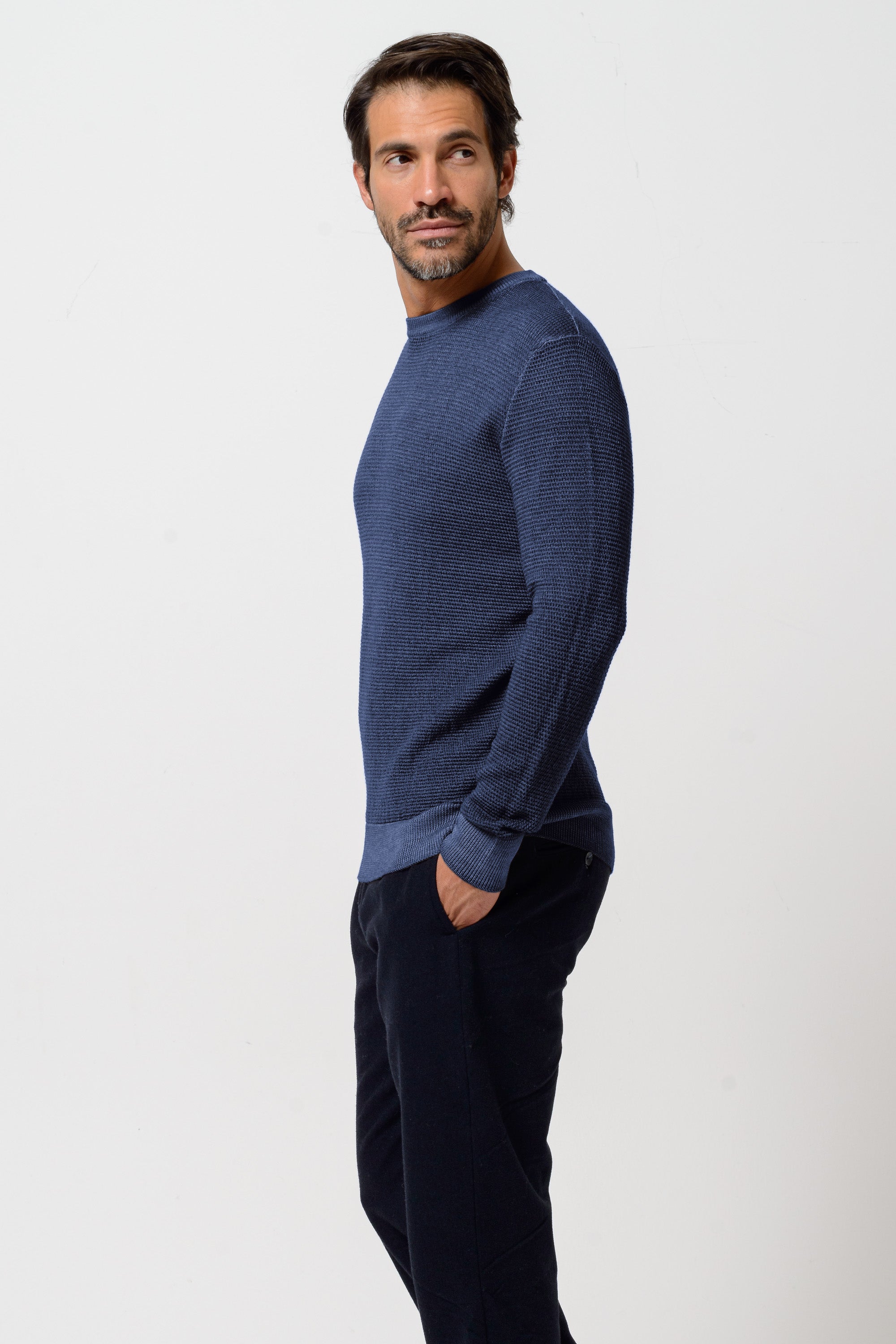 Dorset Maglione Girocollo Grana Riso - Navy