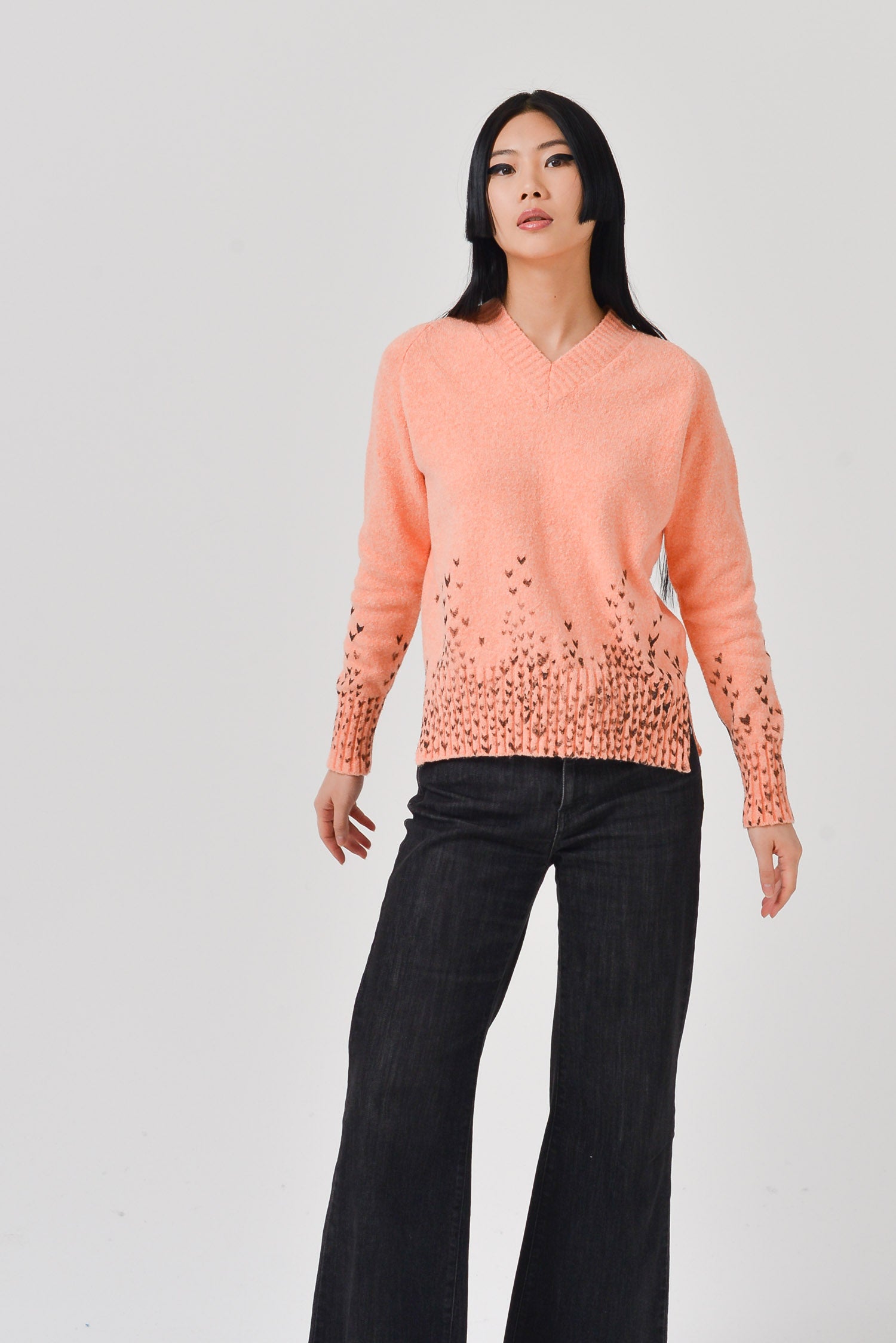 Demi Yoke Art Sweater - Orange