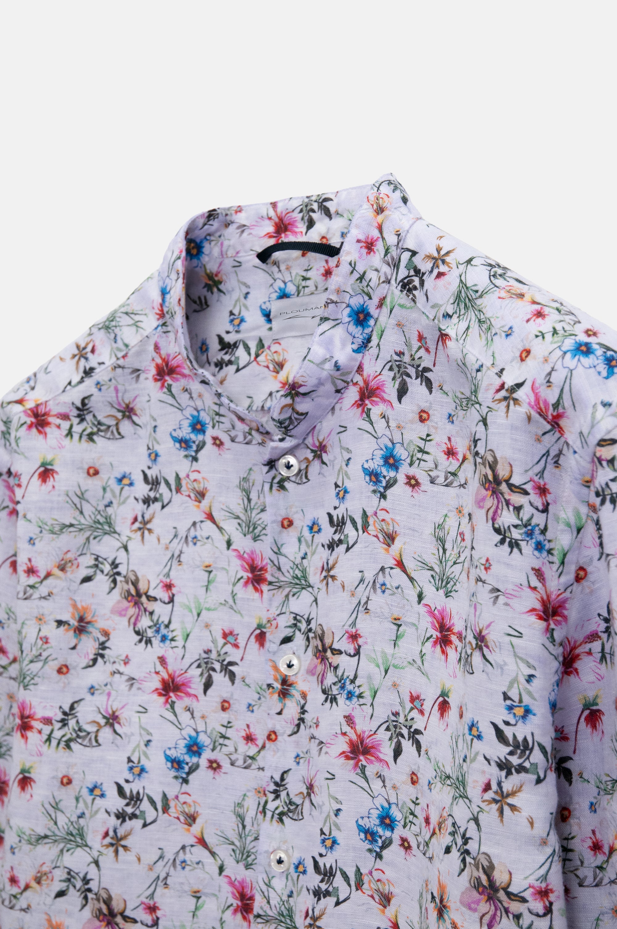 Collarless Flower Shirt - Lilac