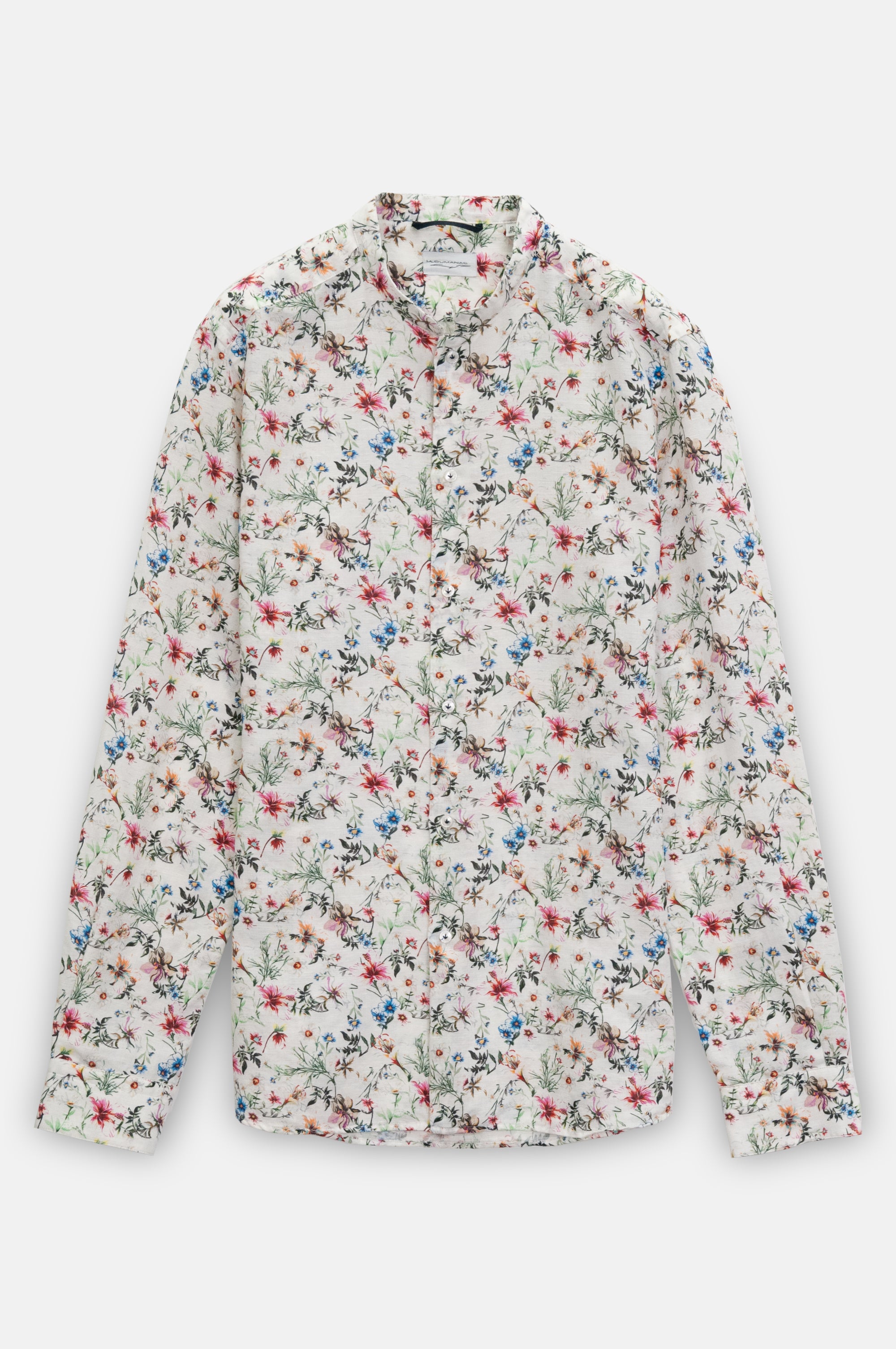 Collarless Flower Shirt - White