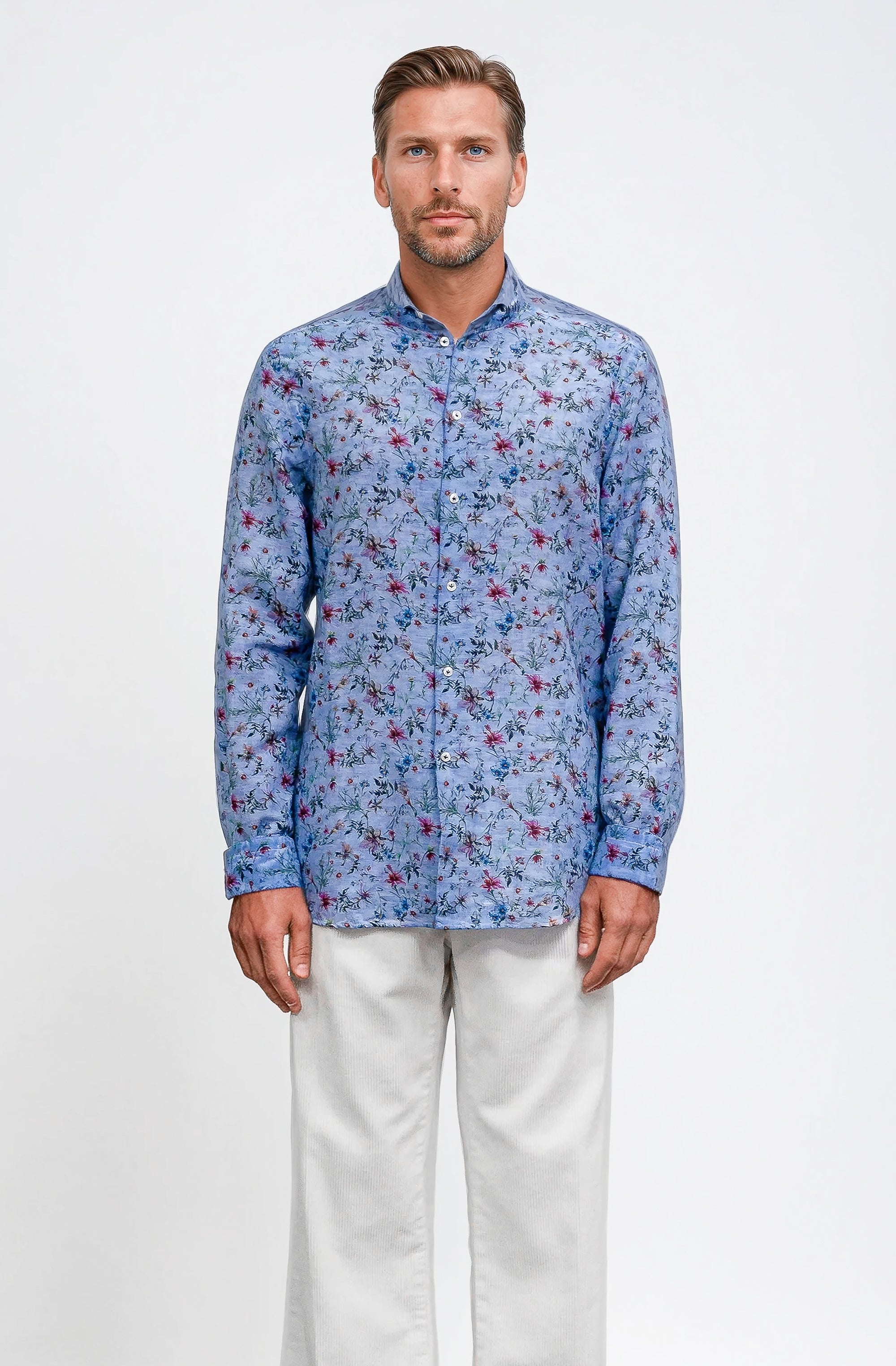 Collarless Flower Shirt - Bay