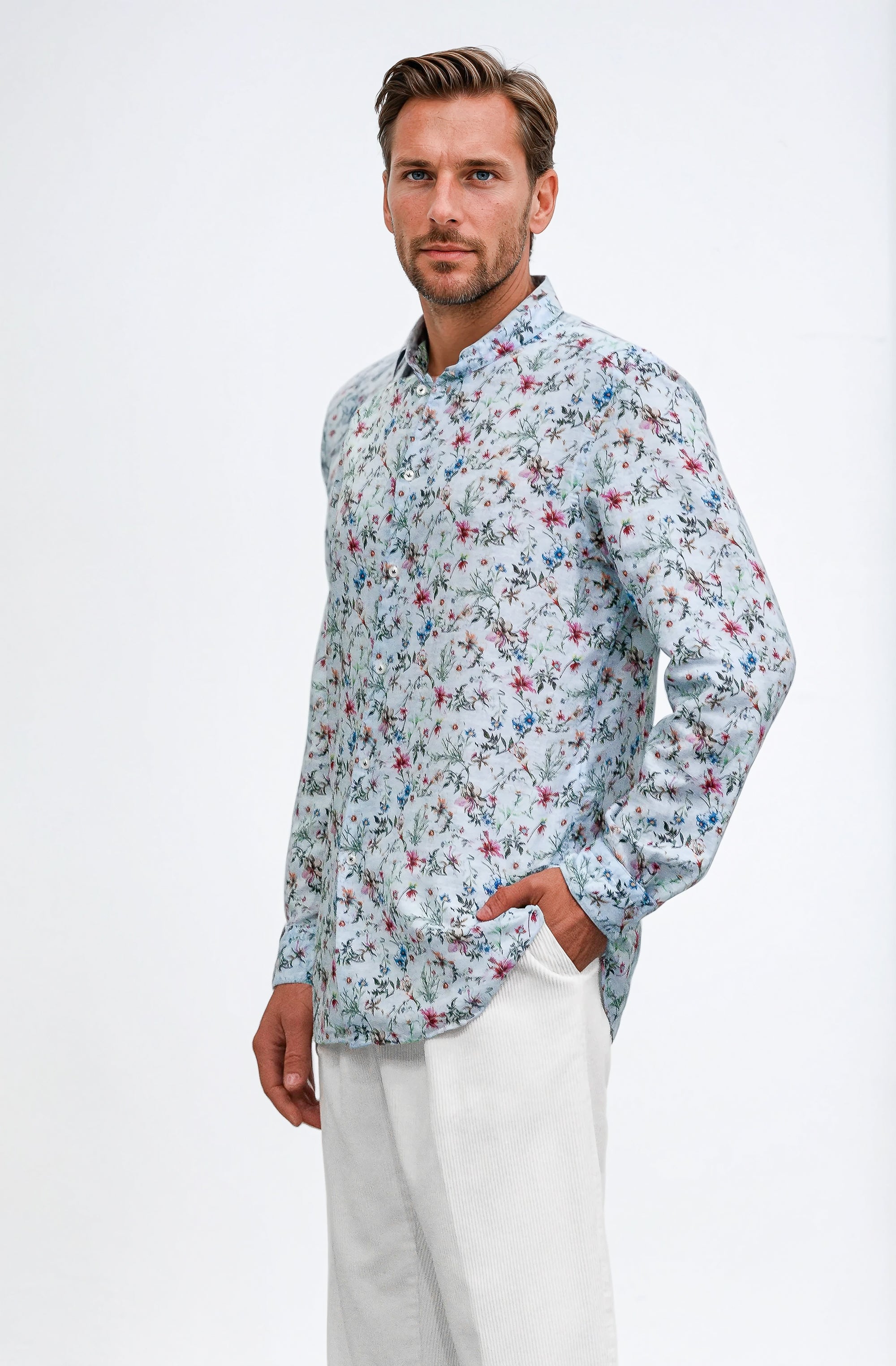 Collarless Flower Shirt - Aria