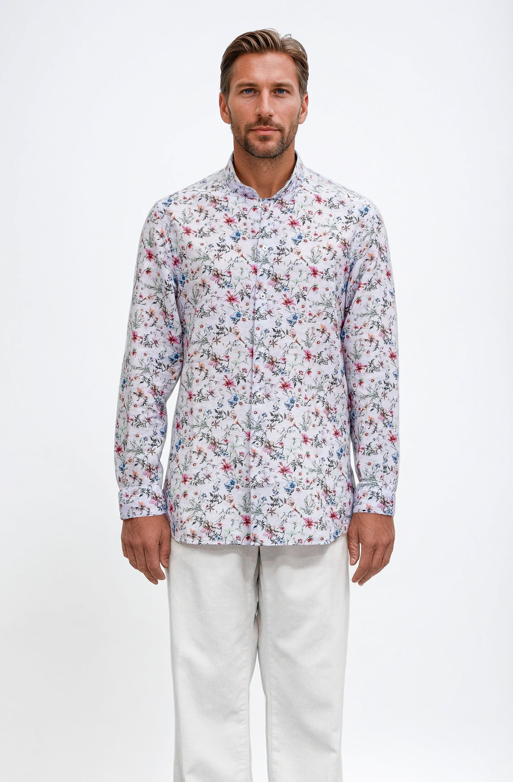 Collarless Flower Shirt - Lilac