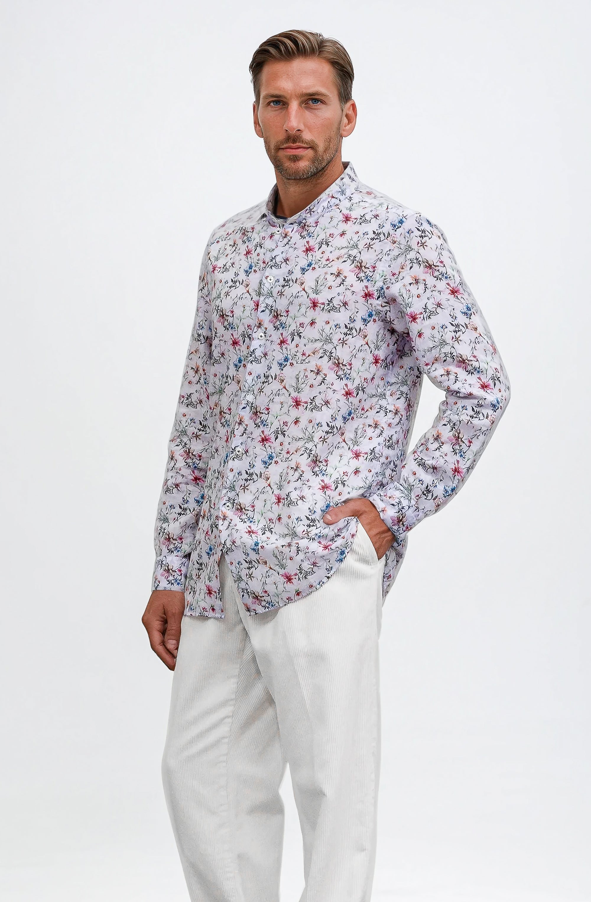 Collarless Flower Shirt - Lilac