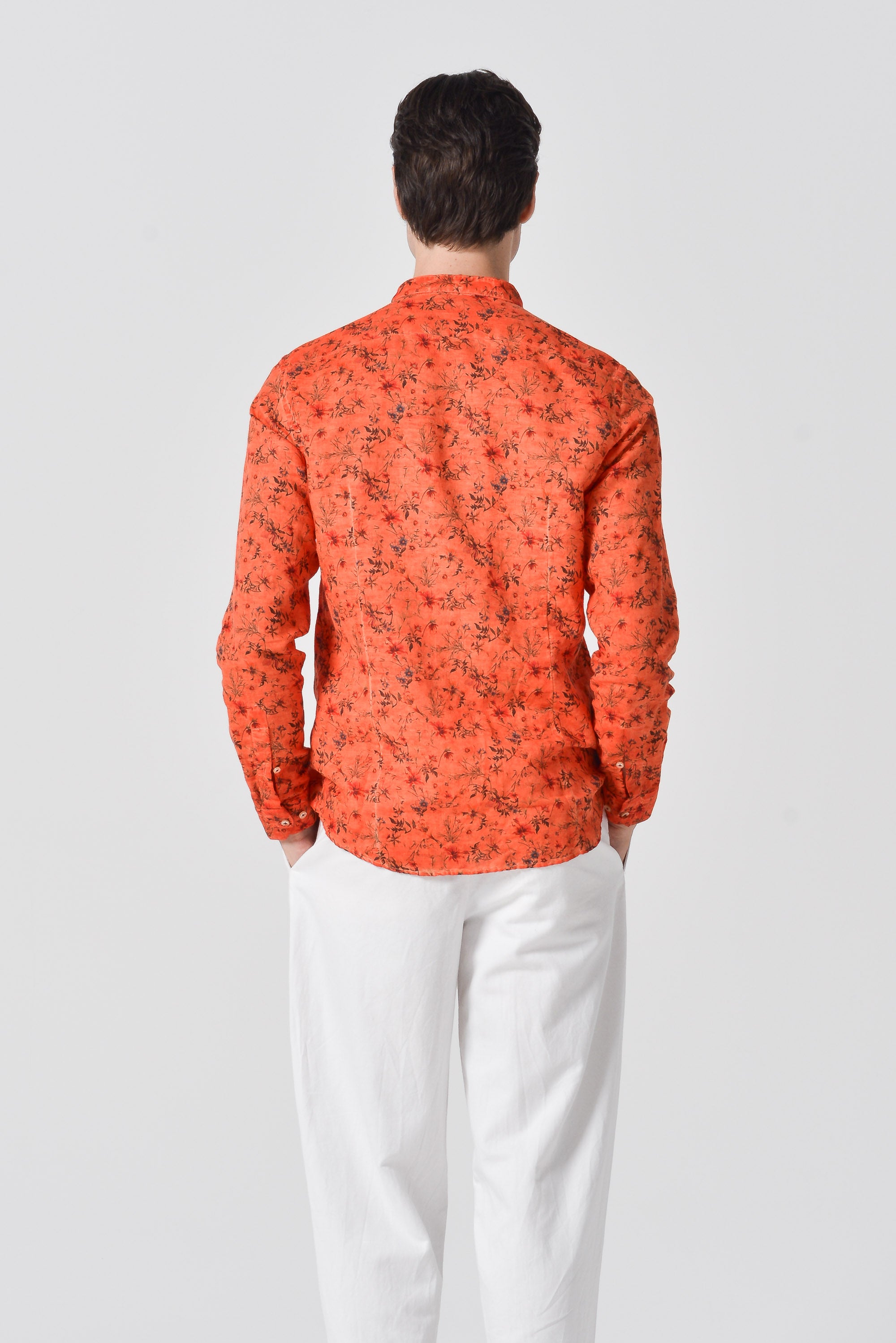 Collarless Flower Shirt - Papaya