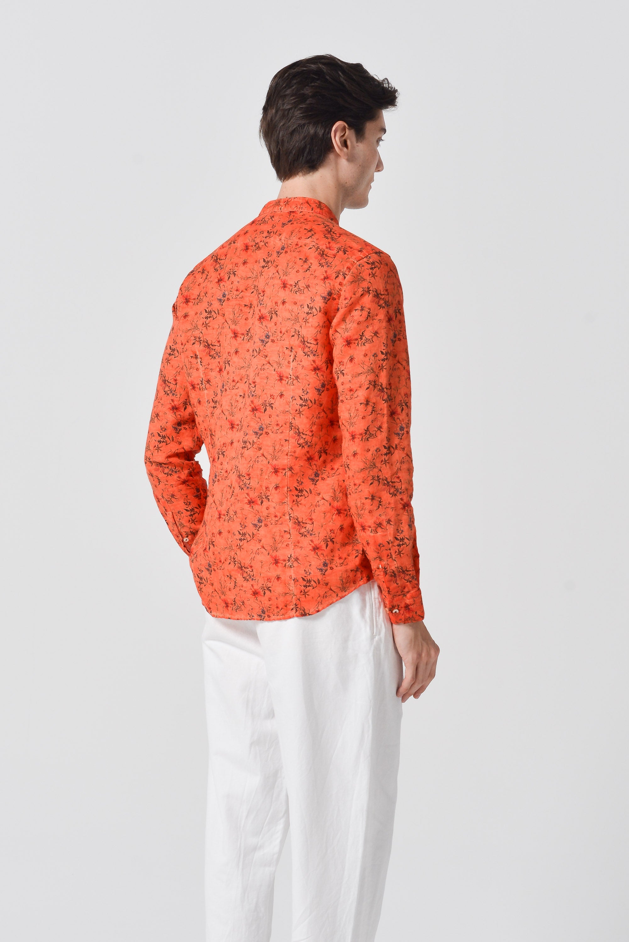 Collarless Flower Shirt - Papaya