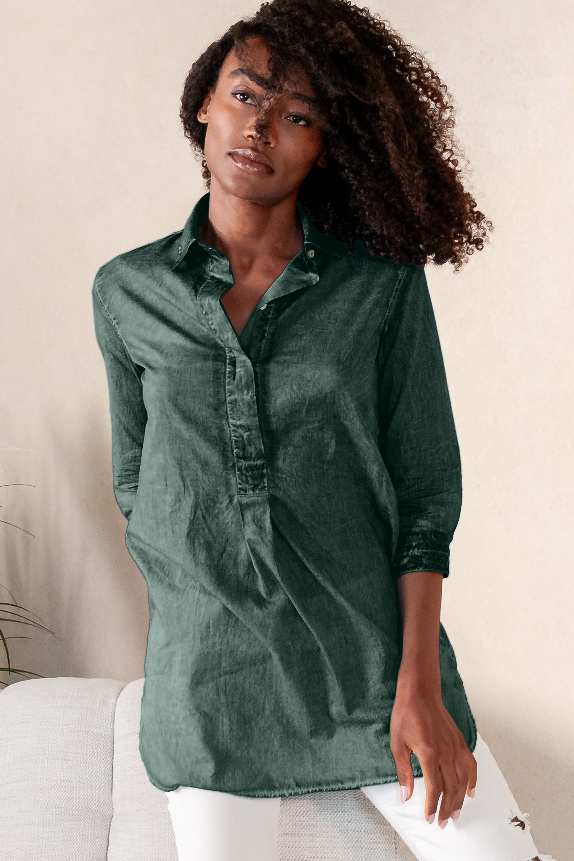 Mini Shirtdress in Breezy Cotton - Nori