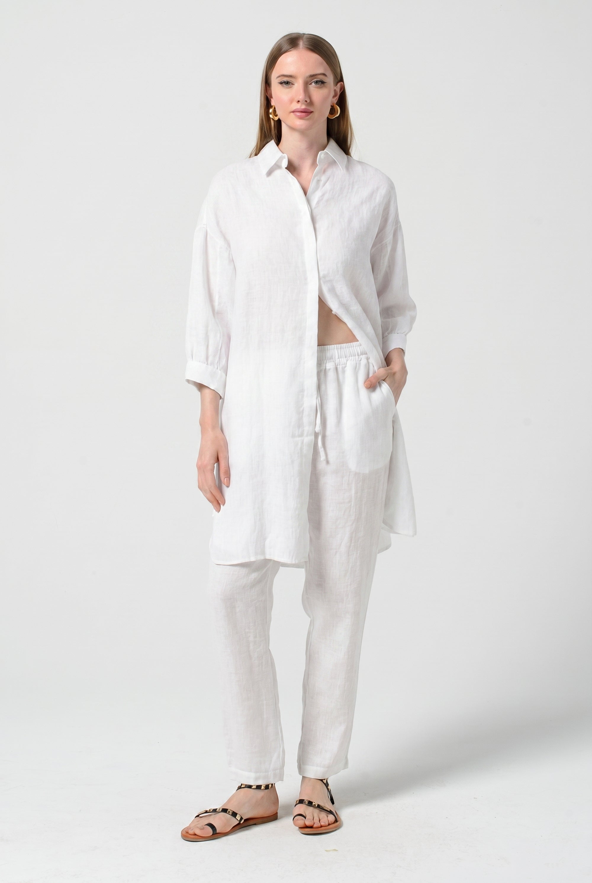 Lady Linen Shirtdress - White