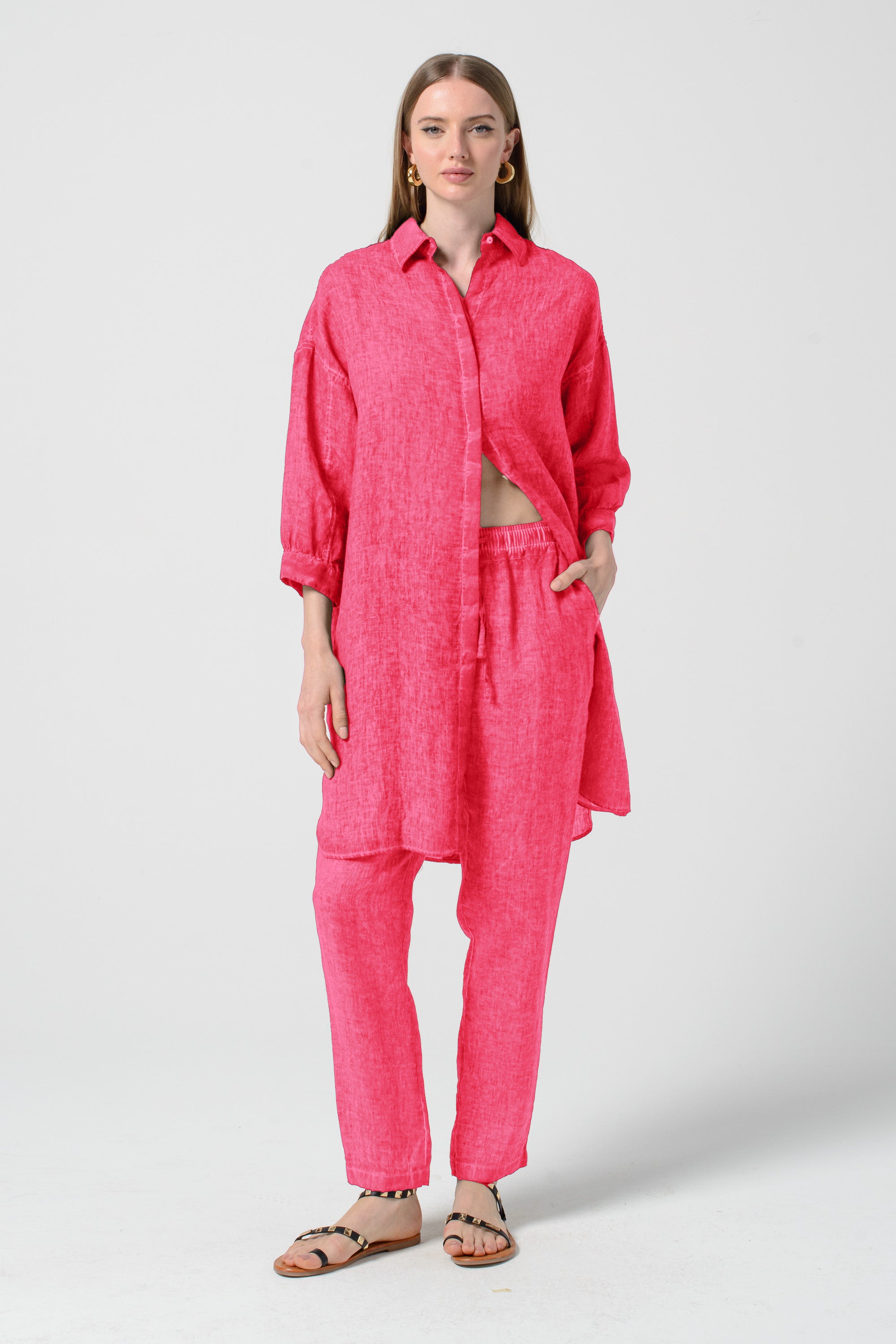 Lady Linen Shirtdress - Azalea