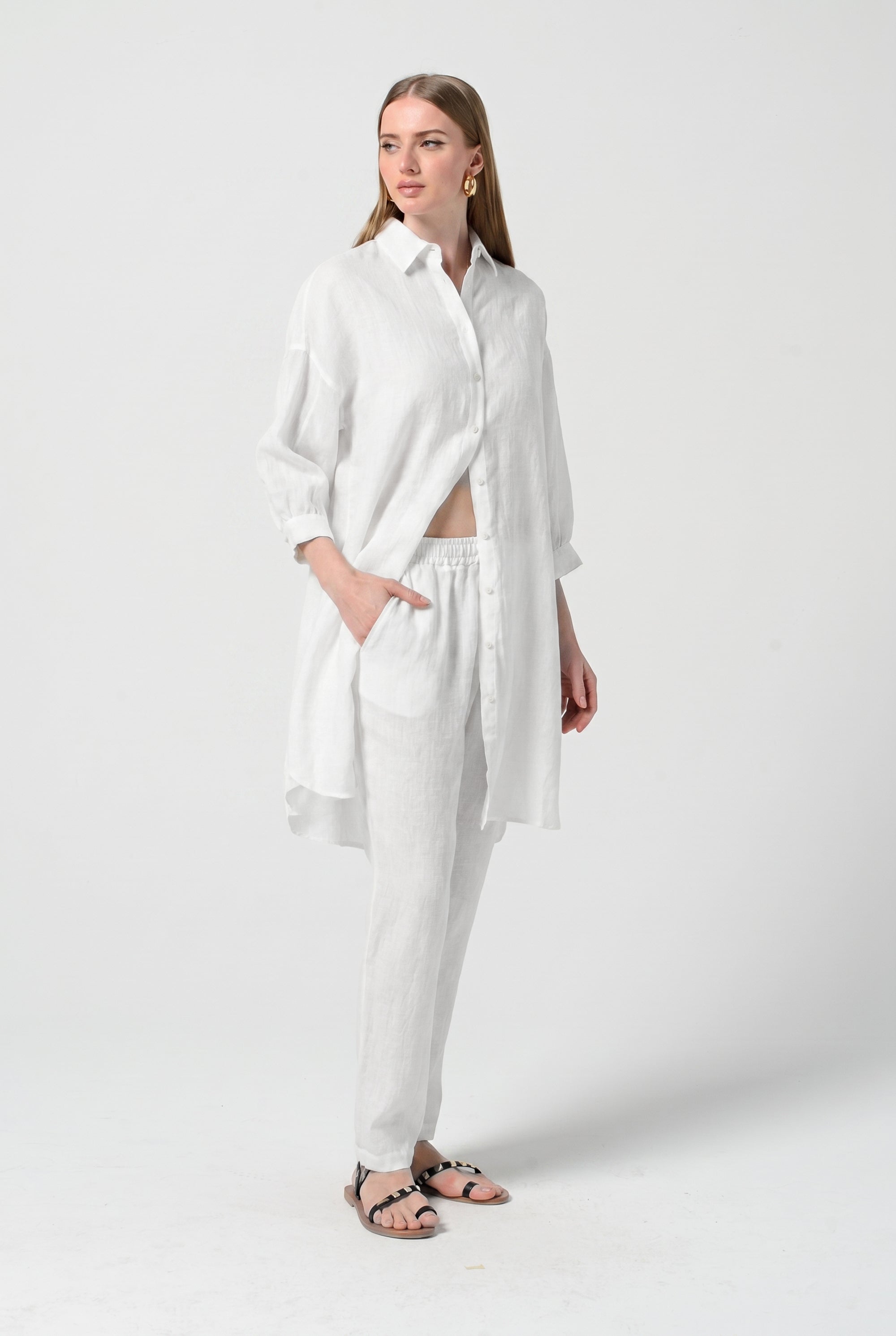 Lady Linen Shirtdress - White