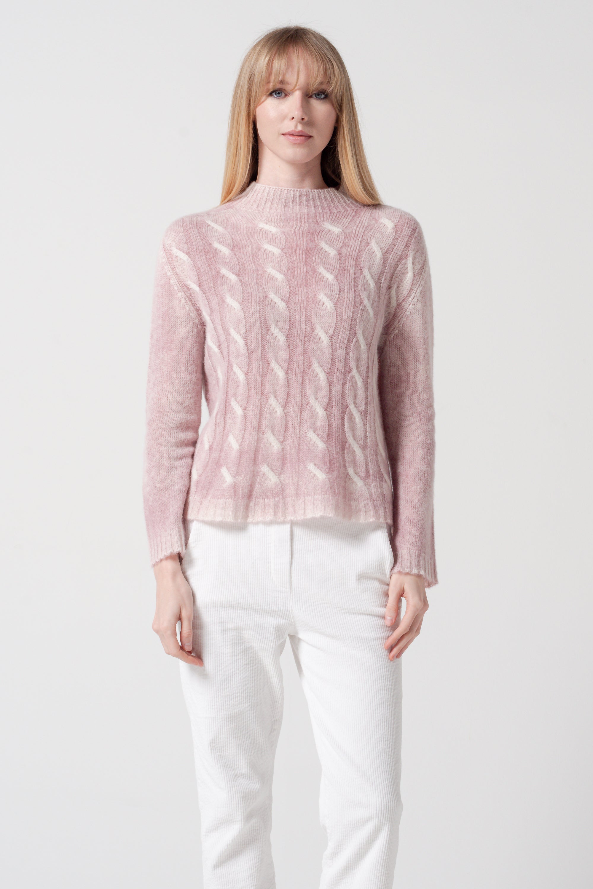 Wem Frost Art - Alpaca Long Sleeve Cable Crewneck - Peony