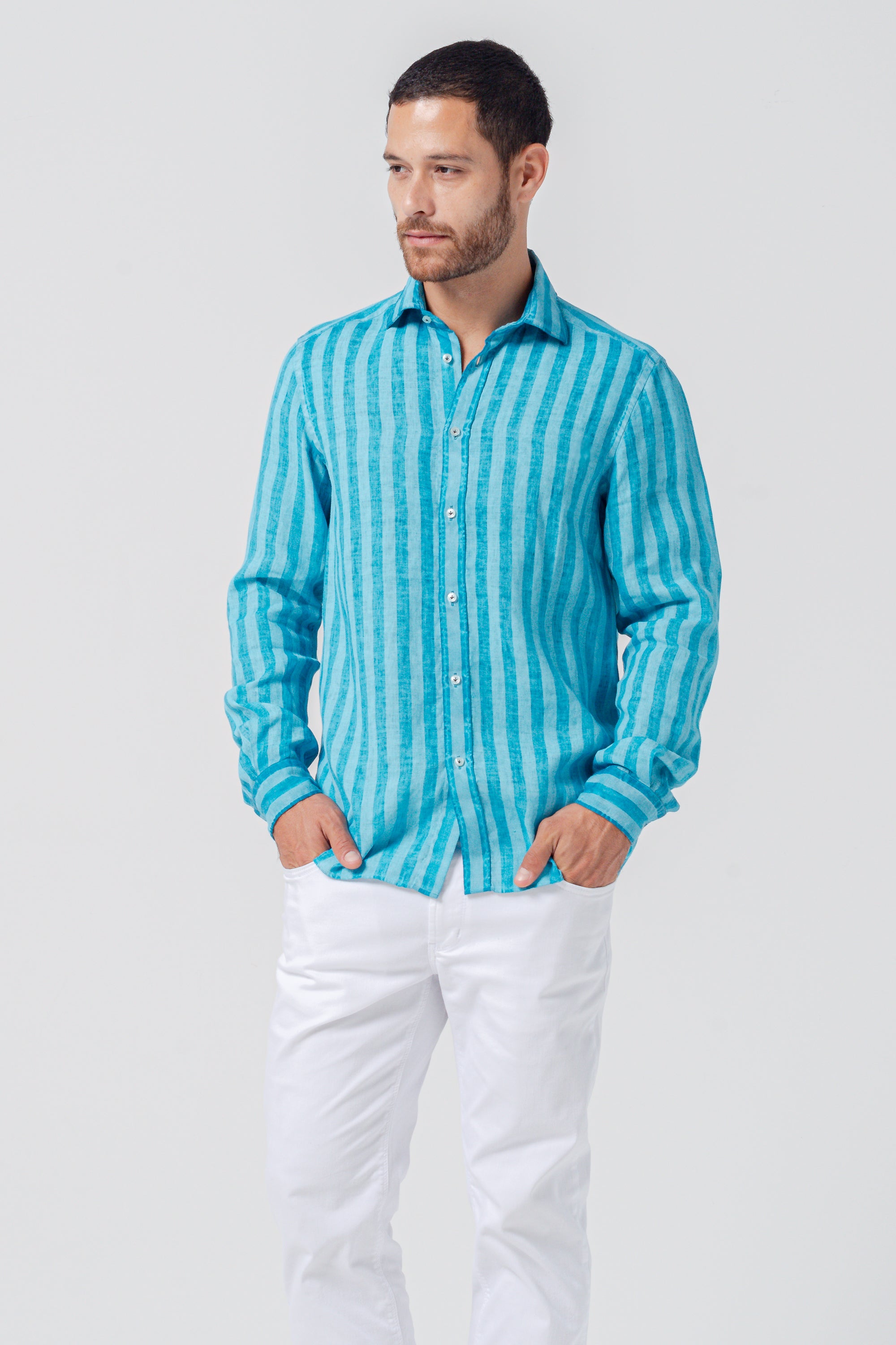 Relax Fit Striped Linen Shirt - Nettuno