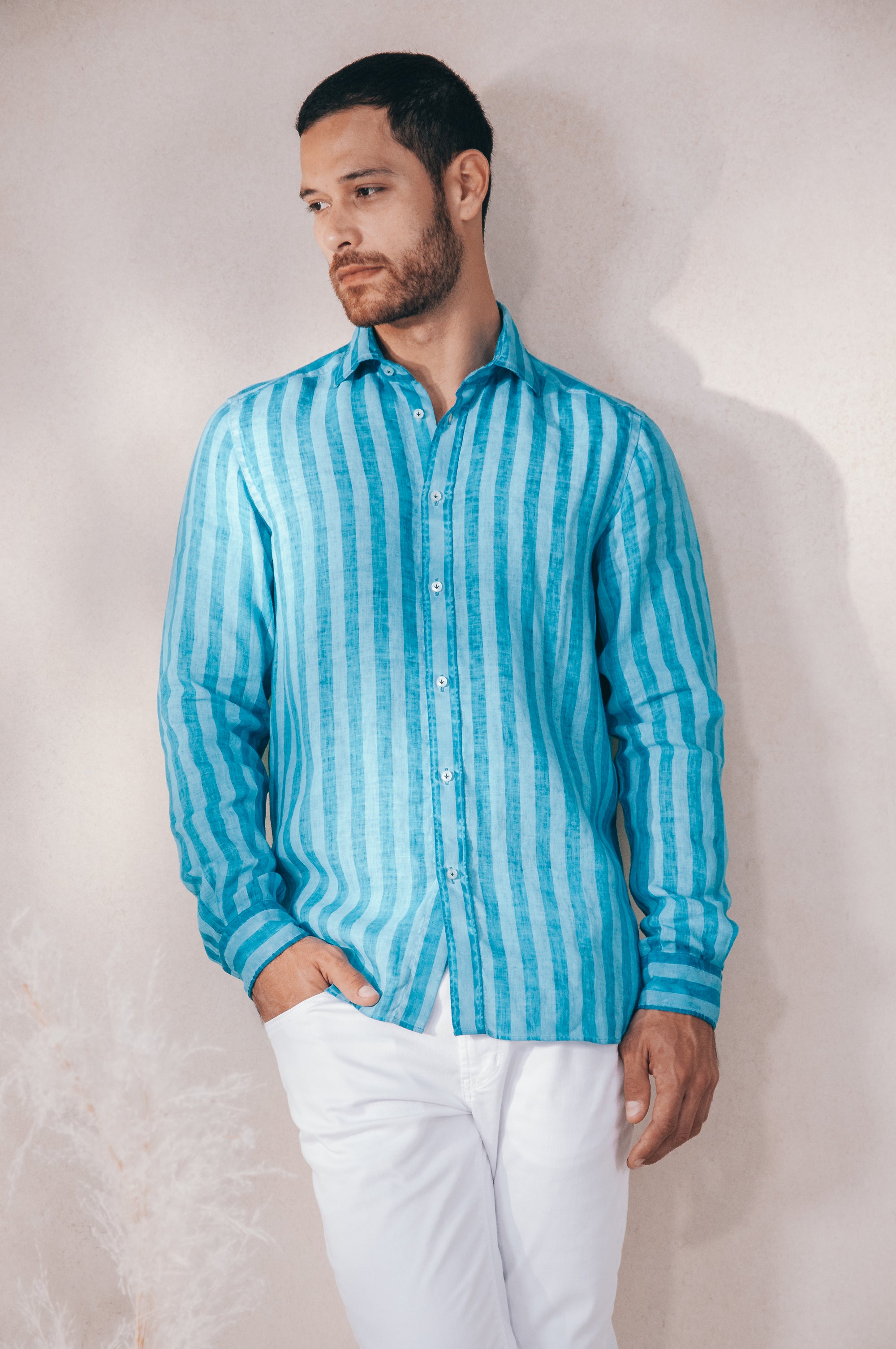 Relax Fit Striped Linen Shirt - Nettuno