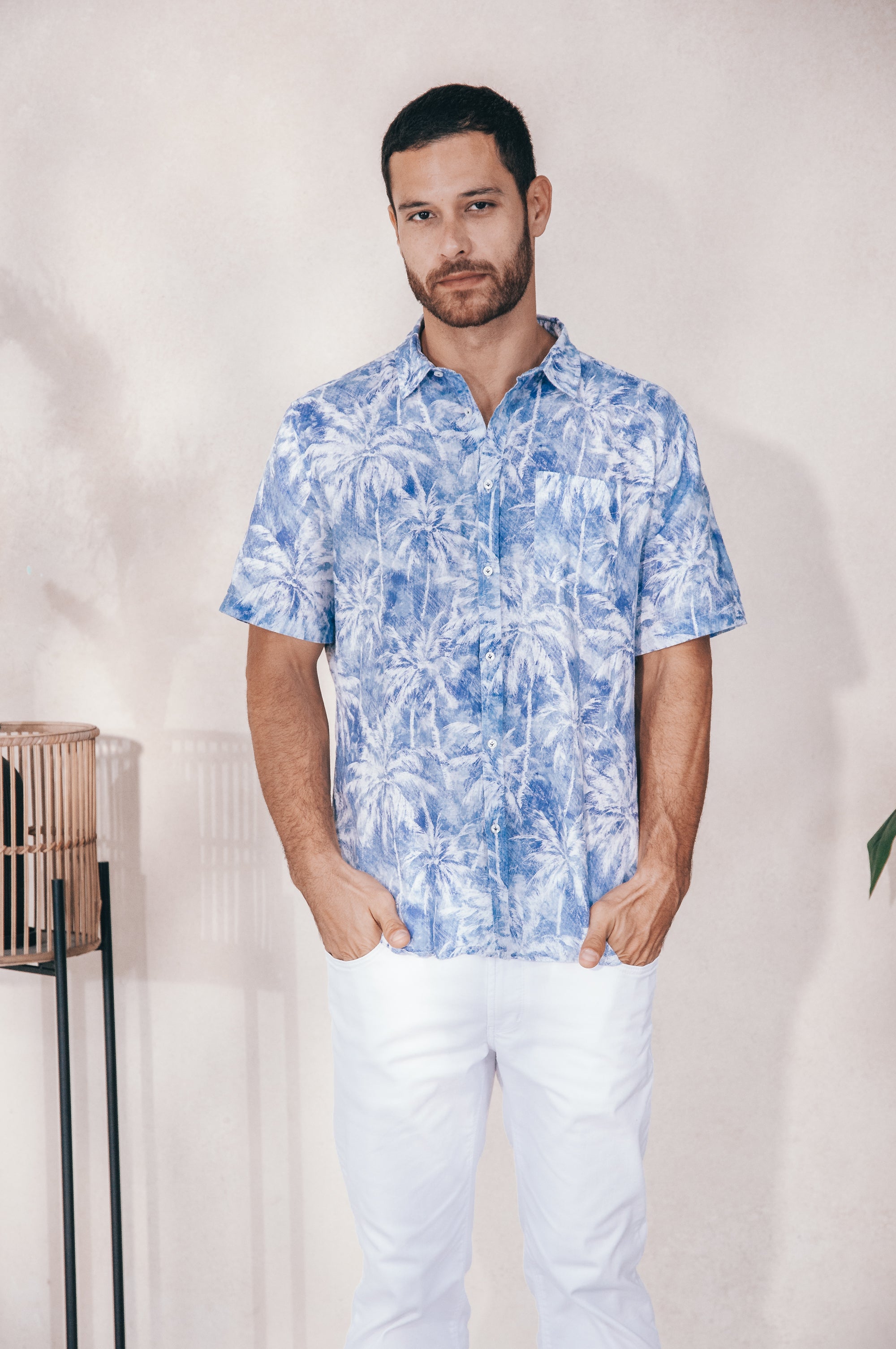 Alex Palm Print Shirt - Night
