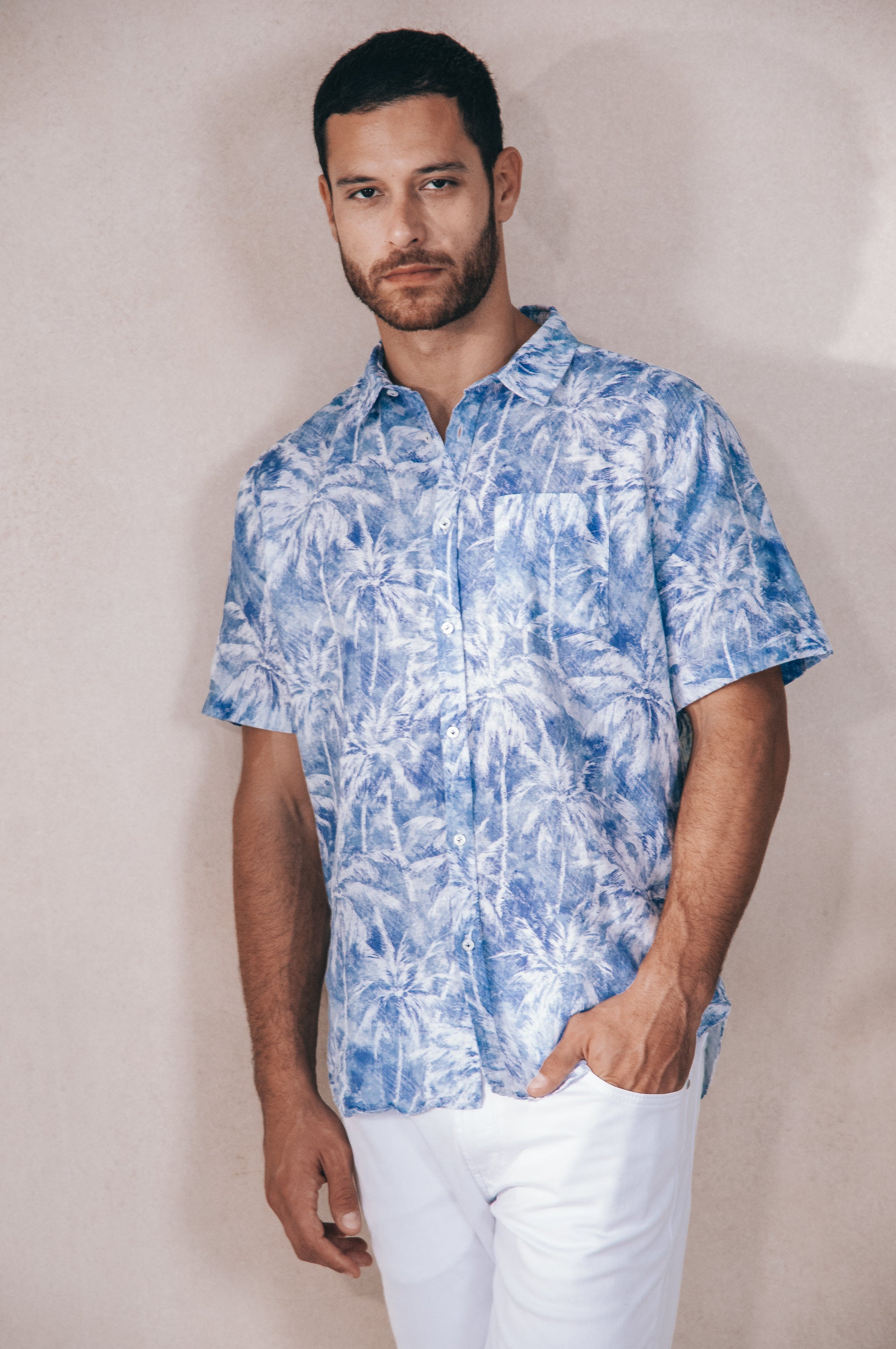 Alex Palm Print Shirt - Night