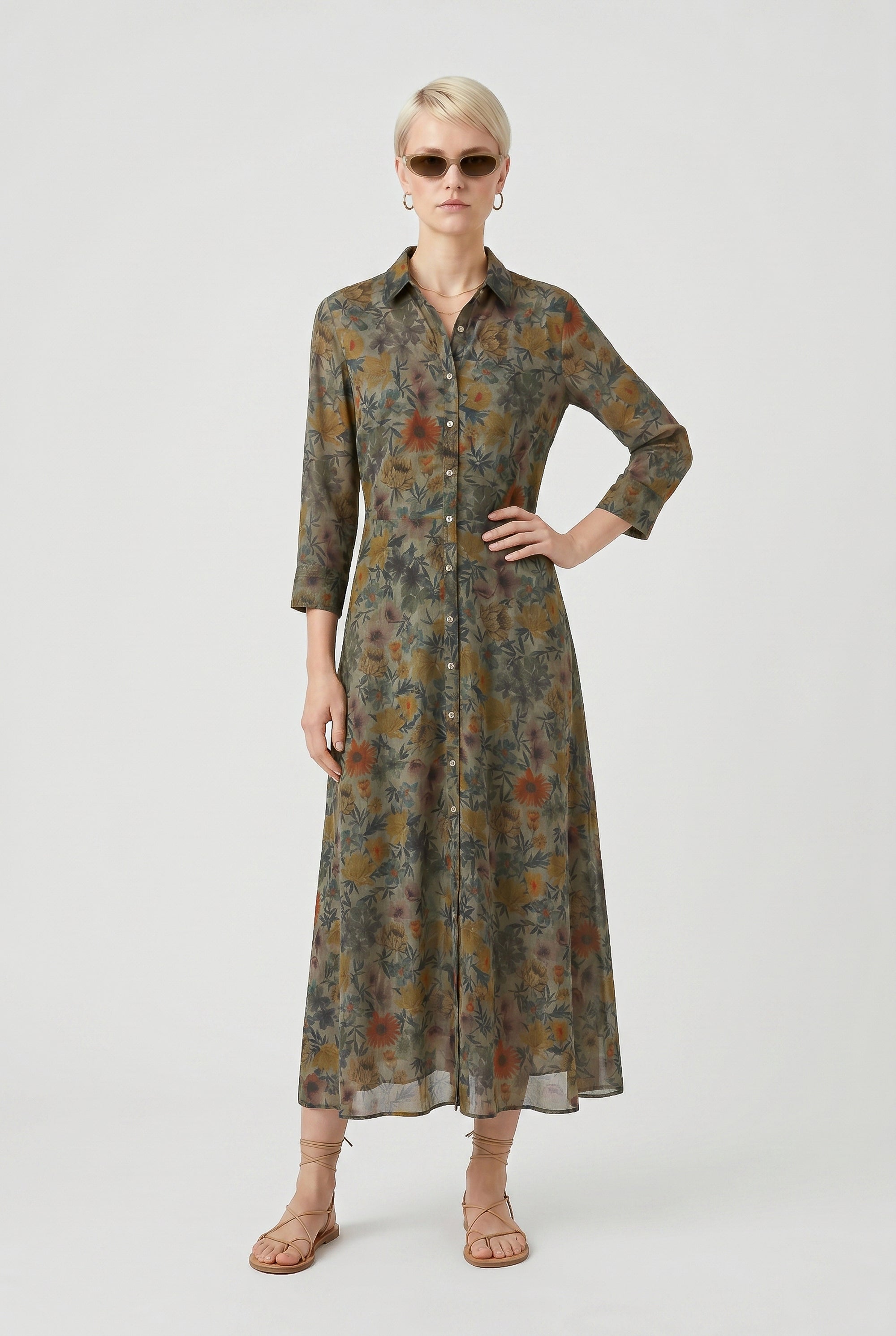 Brooke Patterned Shirtdress - Willow