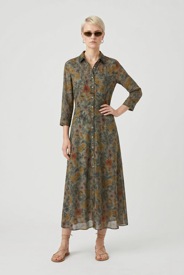 Brooke Patterned Shirtdress - Willow
