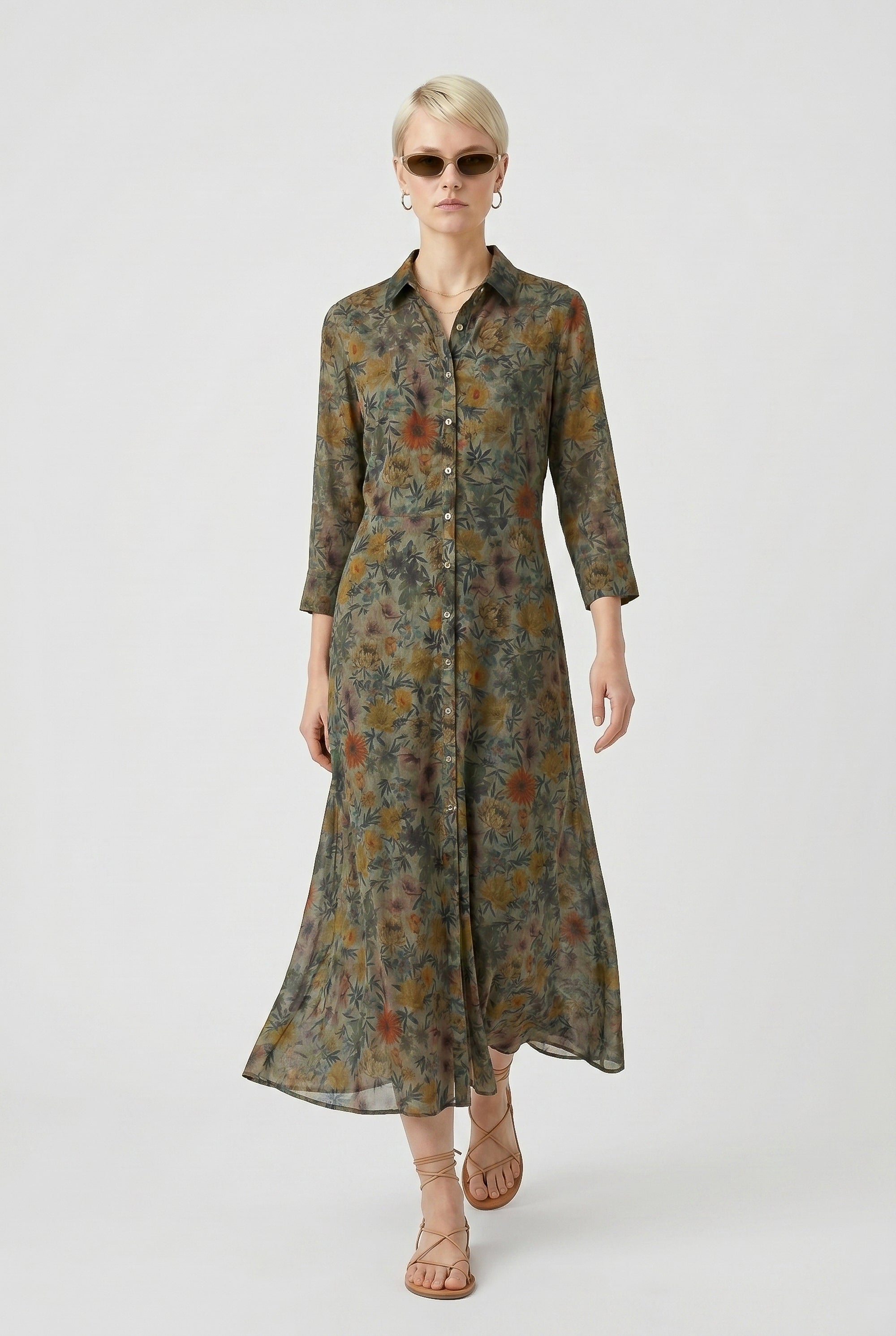 Brooke Patterned Shirtdress - Willow