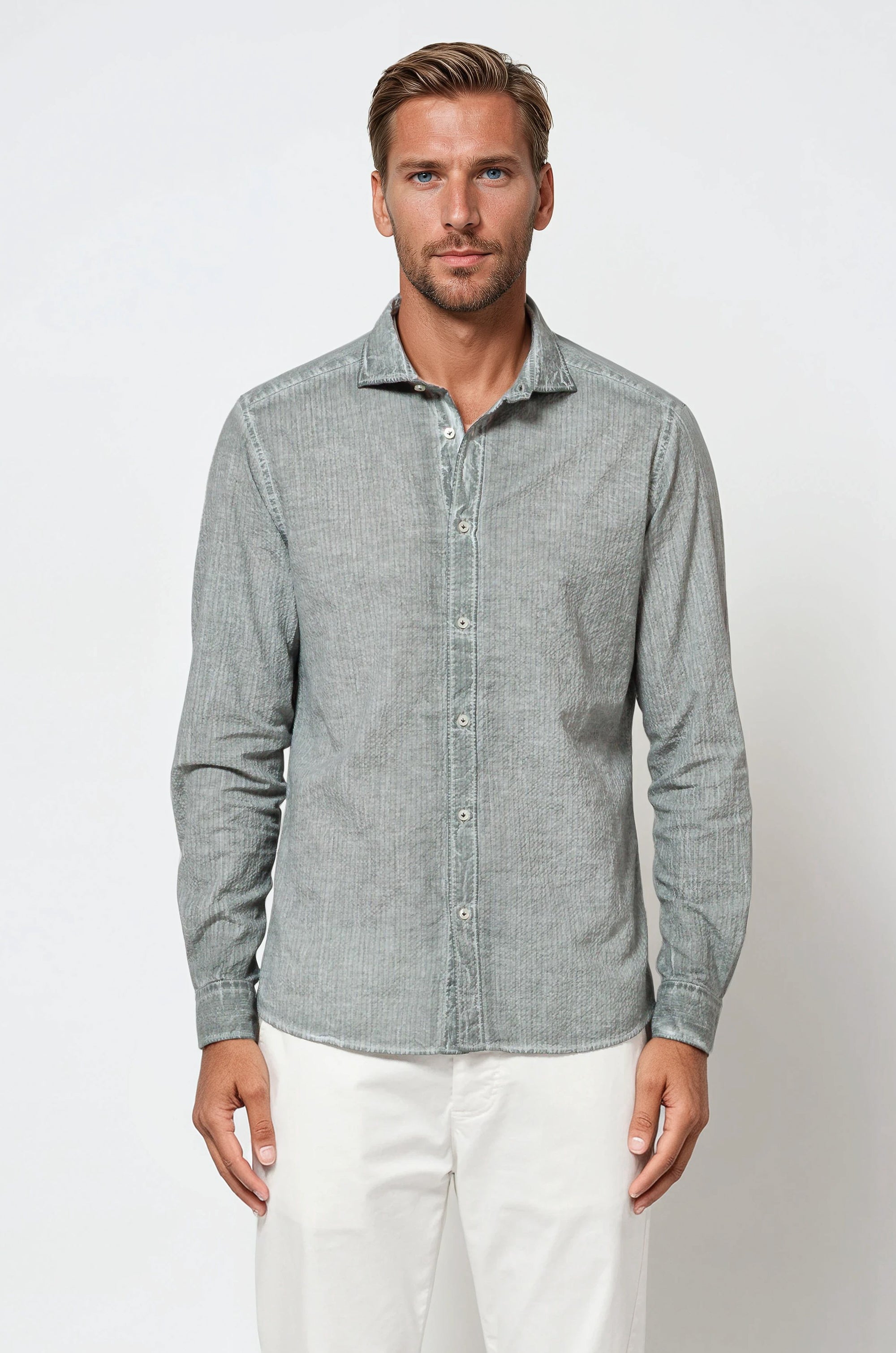 Harrison Cloque Shirt - Salvia (Blue Stripes)