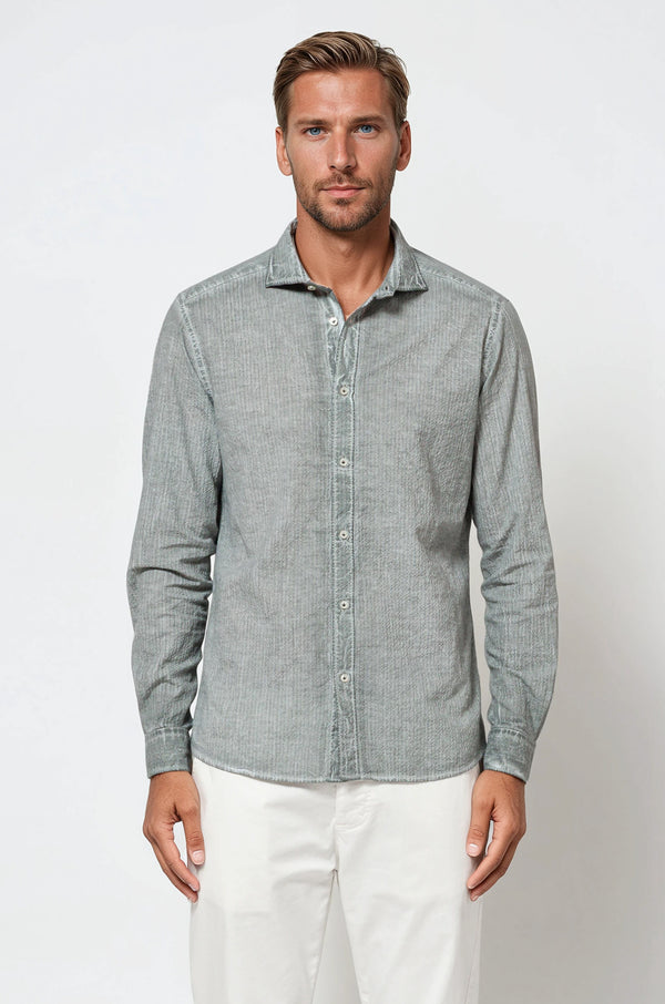 Harrison Cloque Shirt - Salvia (Blue Stripes)