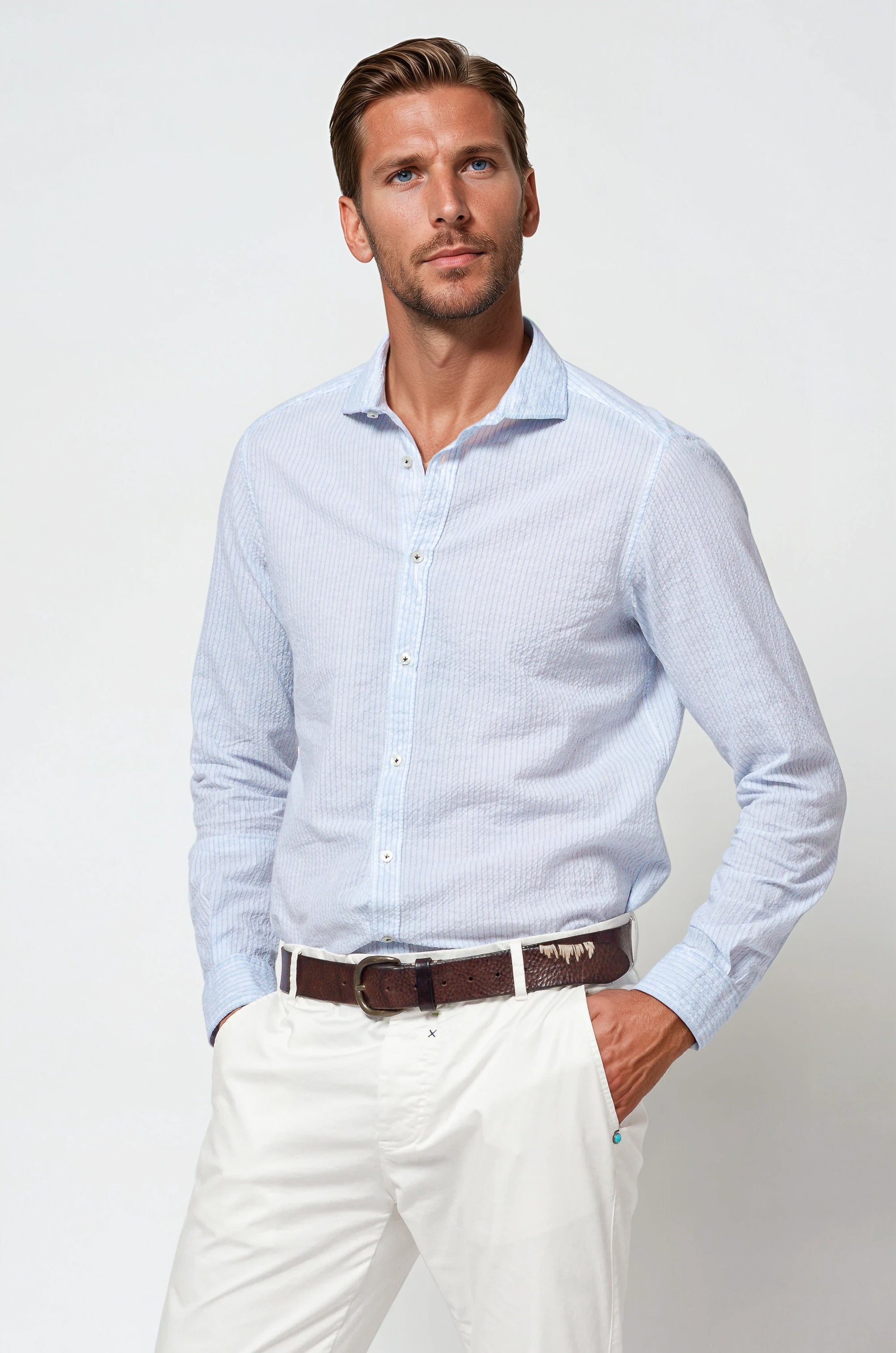 Harrison Cloque Shirt - Anice (Blue Stripes)