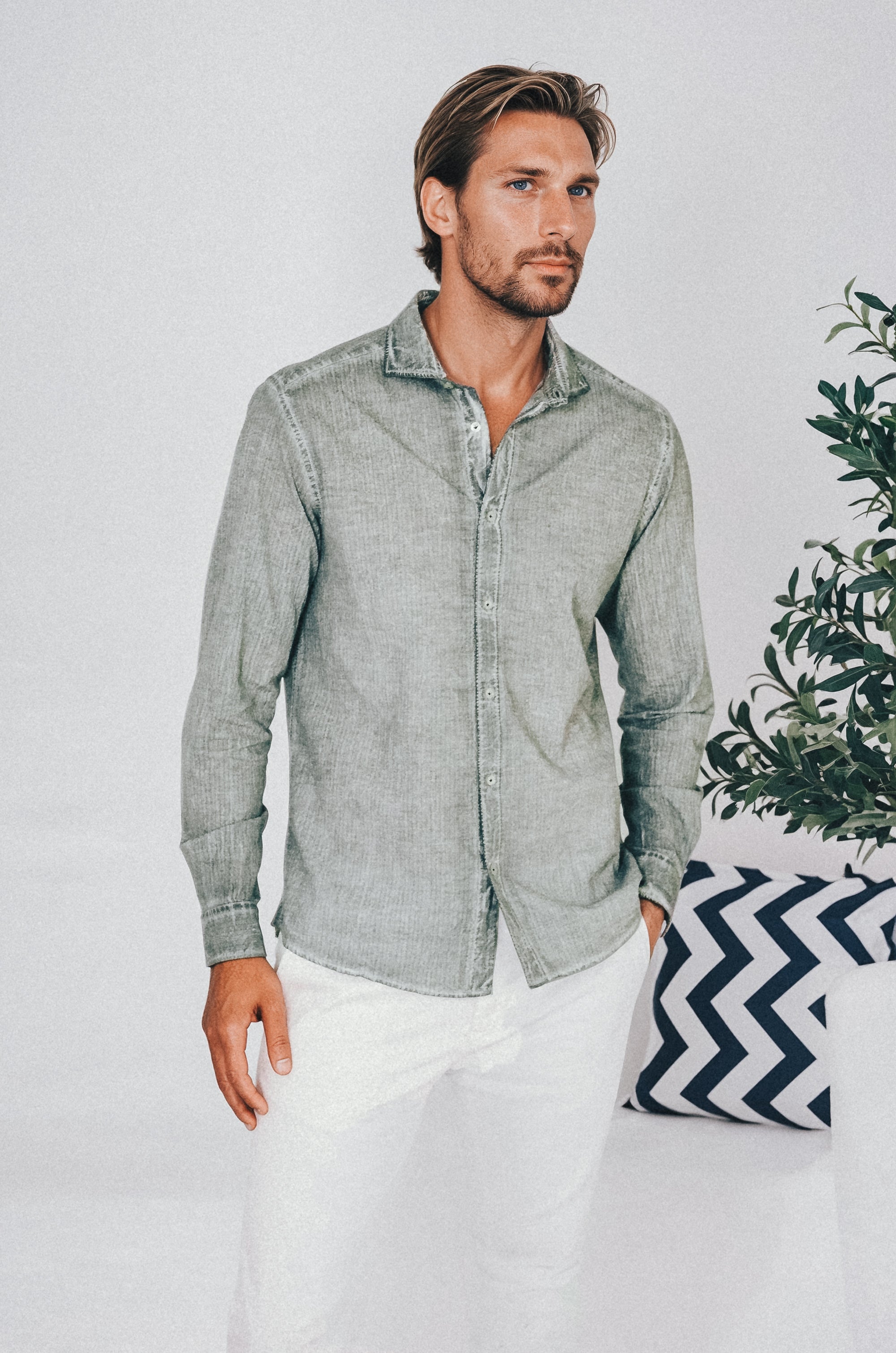 Harrison Cloque Shirt - Salvia (Blue Stripes)