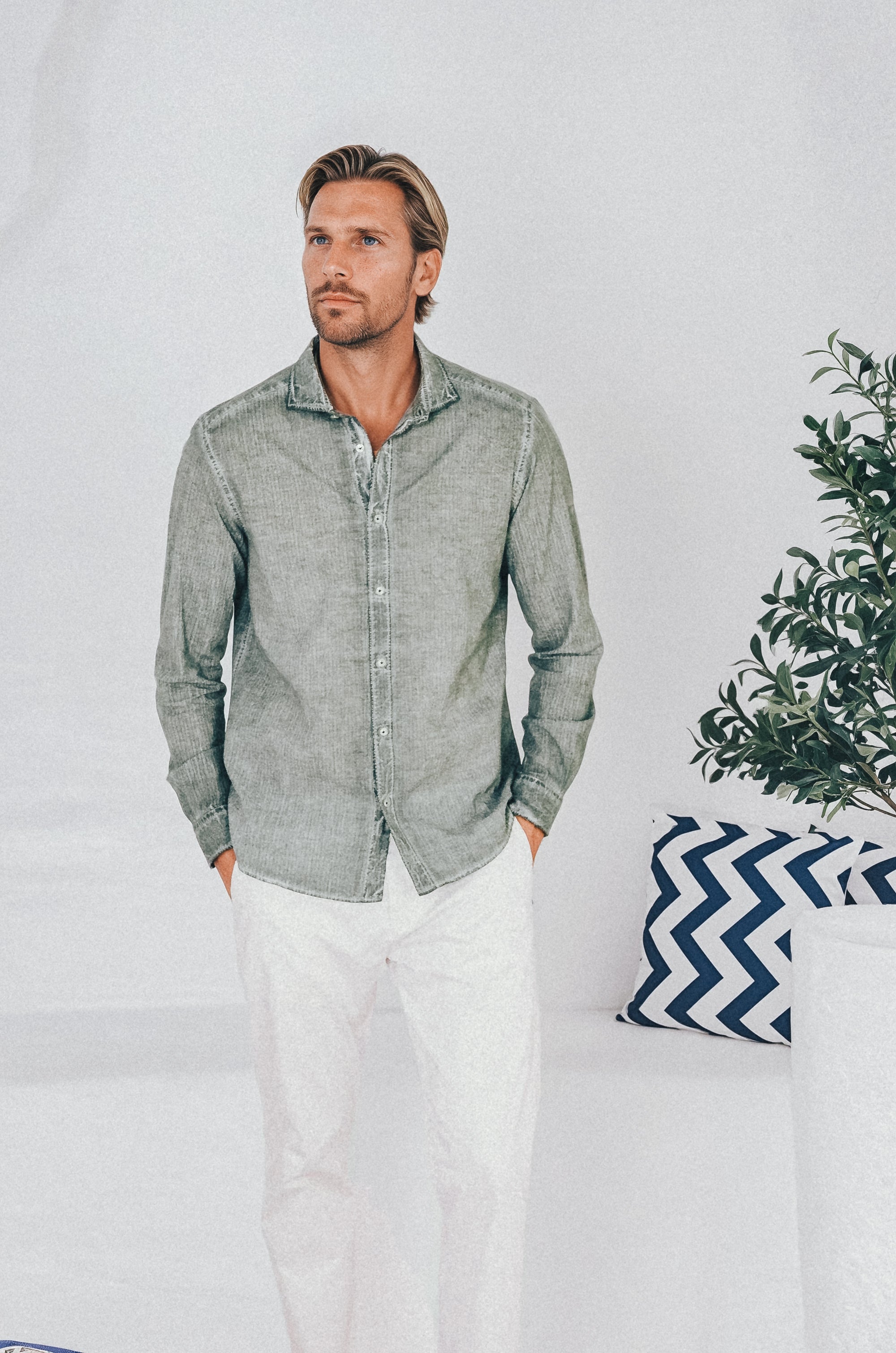 Harrison Cloque Shirt - Salvia (Blue Stripes)
