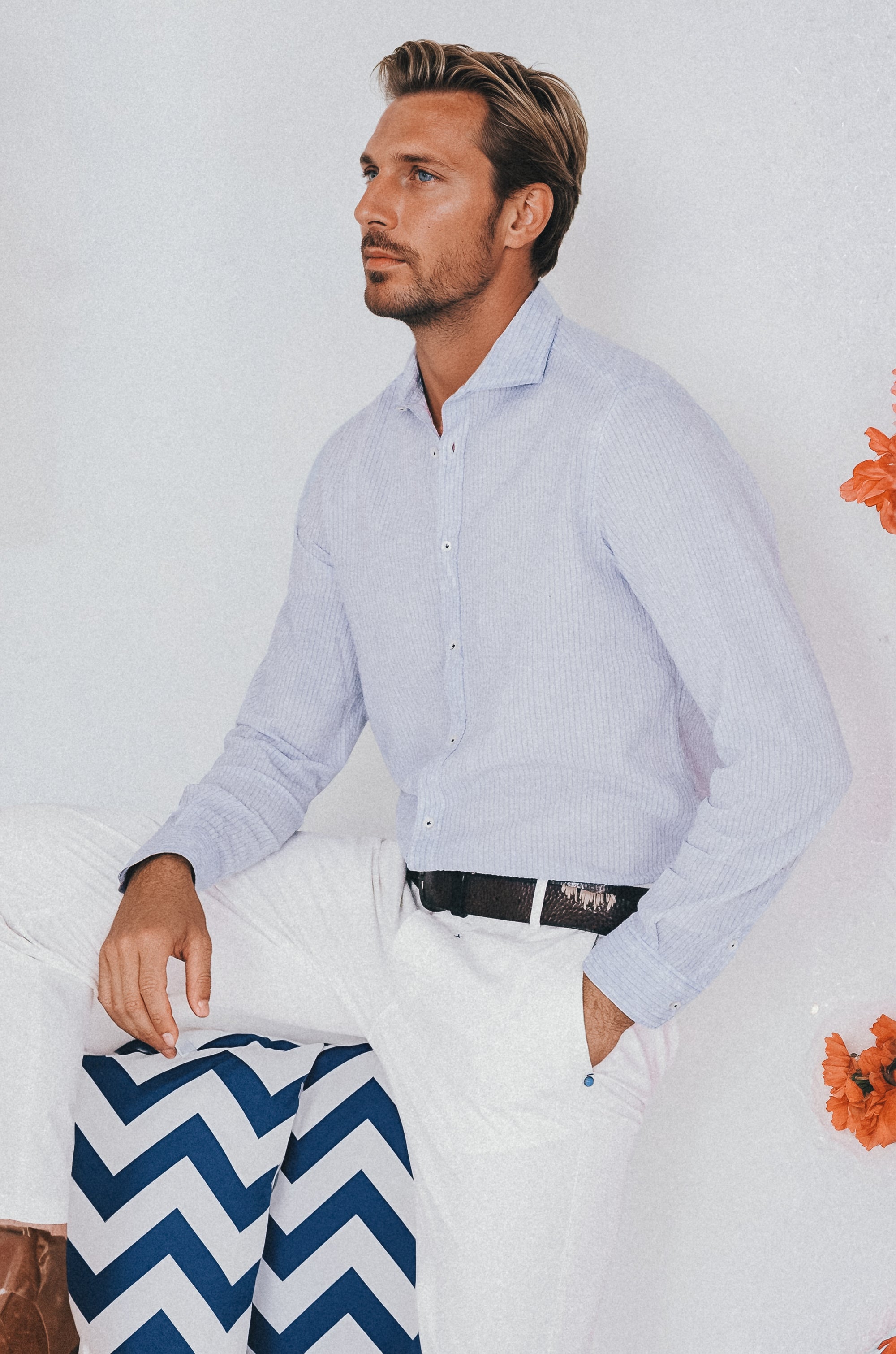 Harrison Cloque Shirt - Anice (Blue Stripes)