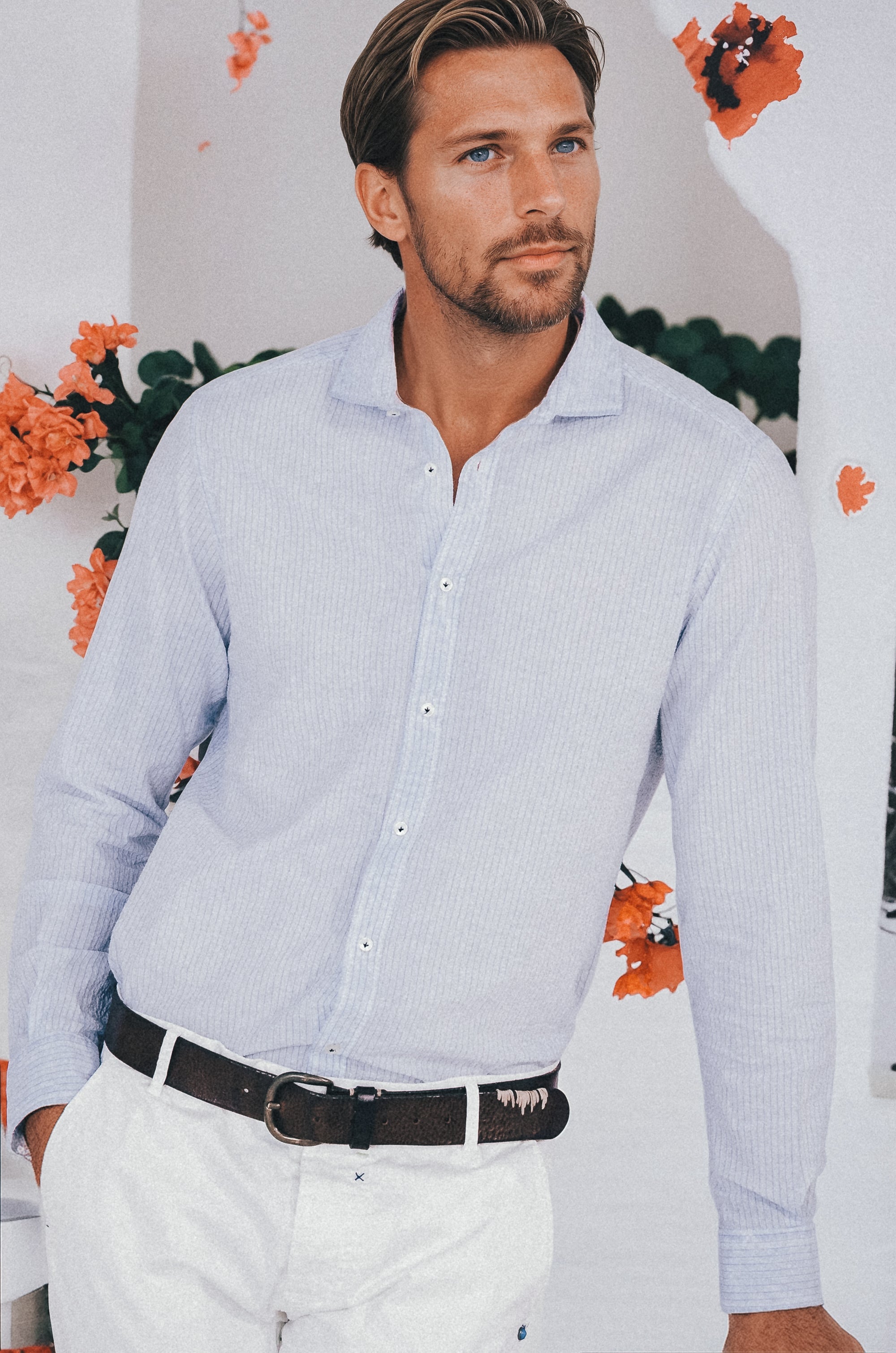 Harrison Cloque Shirt - Anice (Blue Stripes)