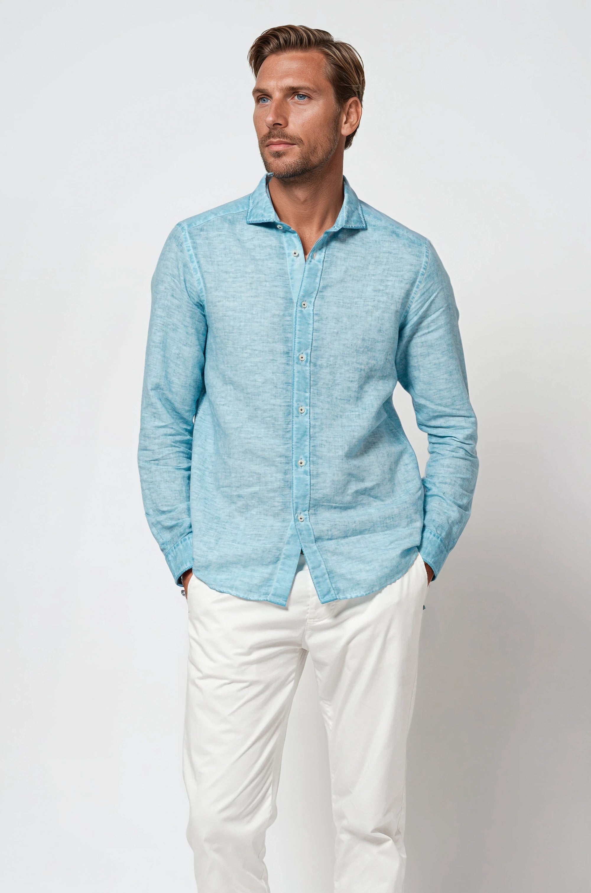 Harrison Linen Blend Shirt - Egeo