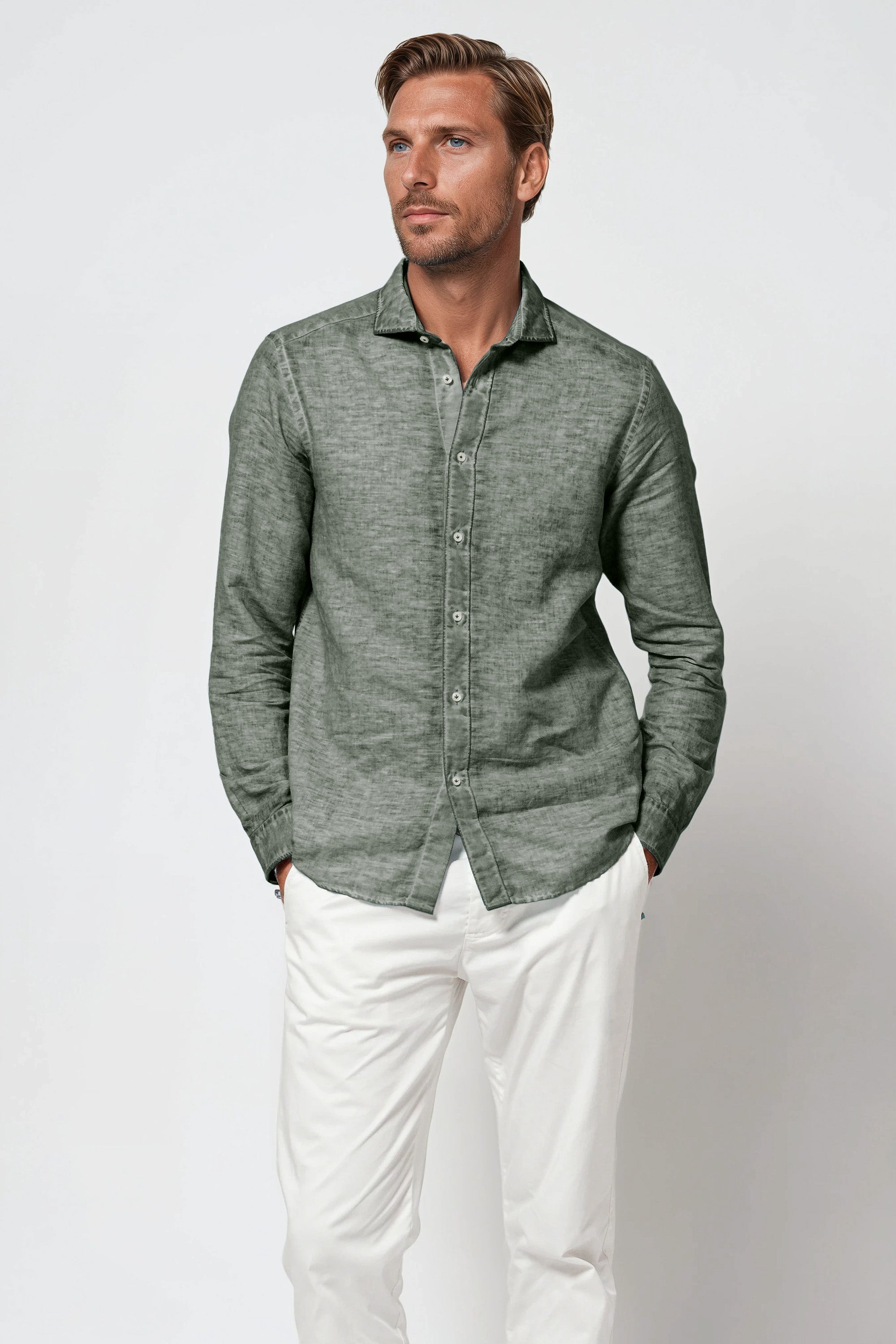 Harrison Linen Blend Shirt - Salvia