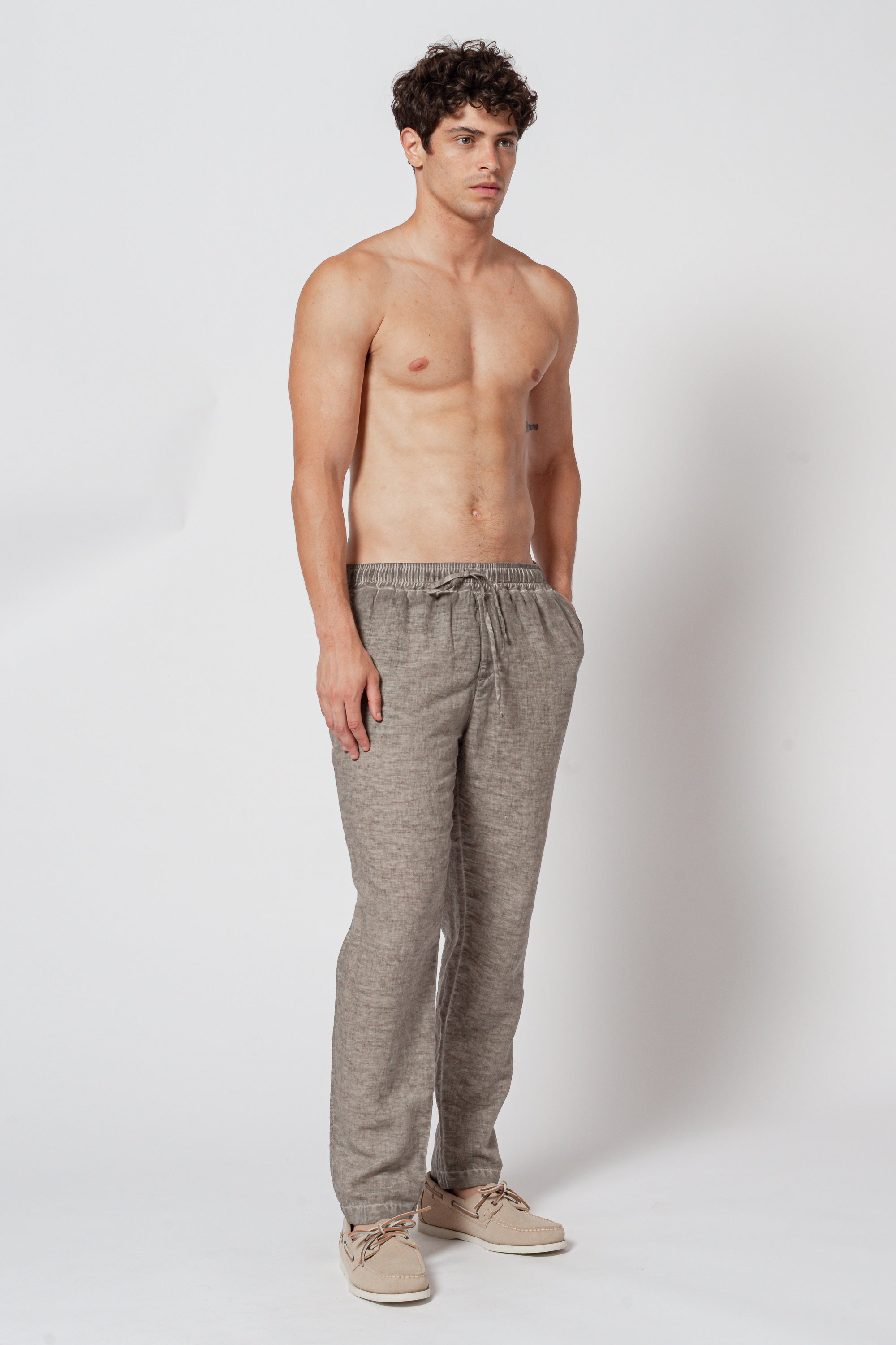 Linen Cotton Blend Pants - Grafite