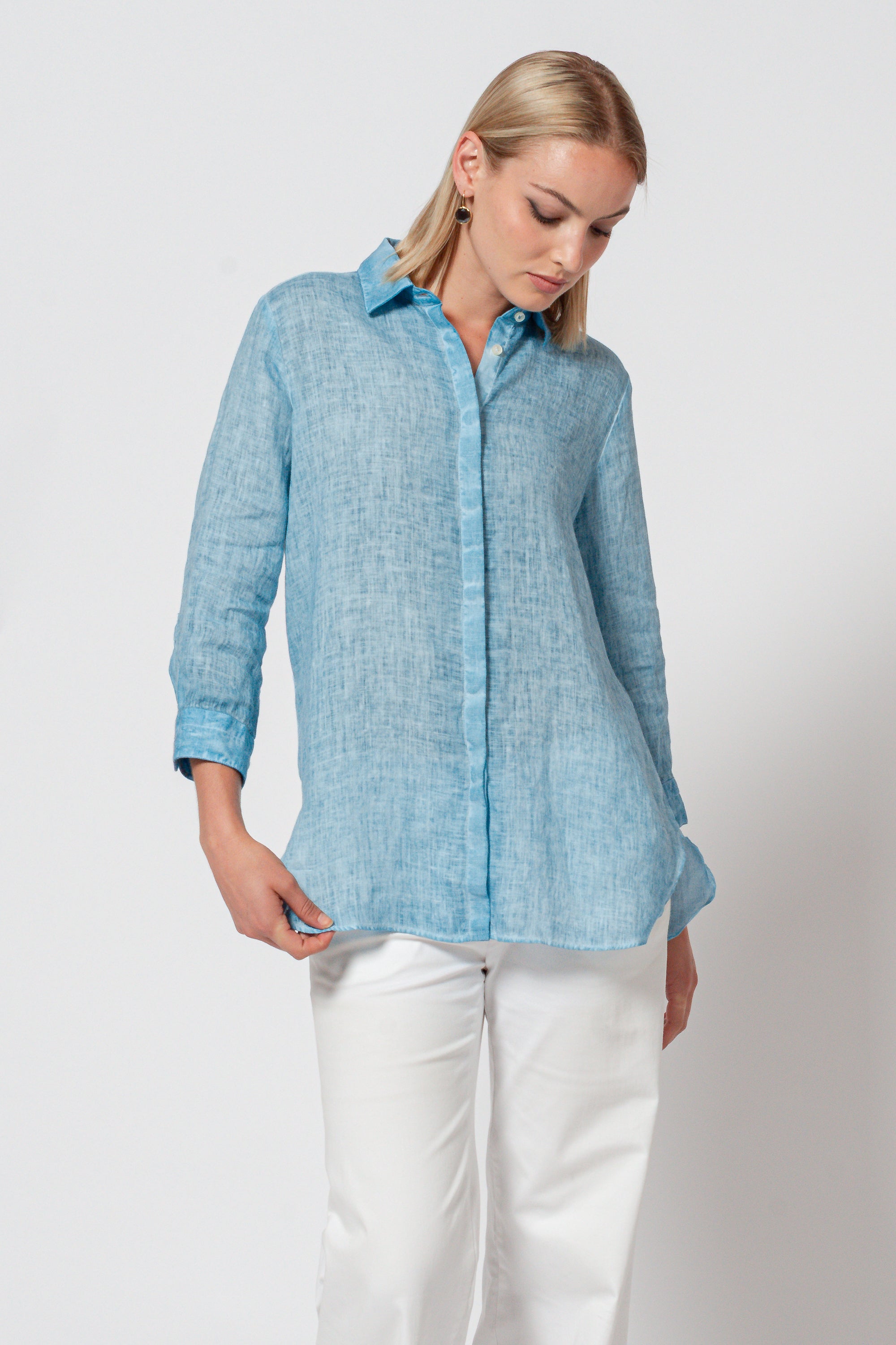 Augustina Linen Shirt - Egeo