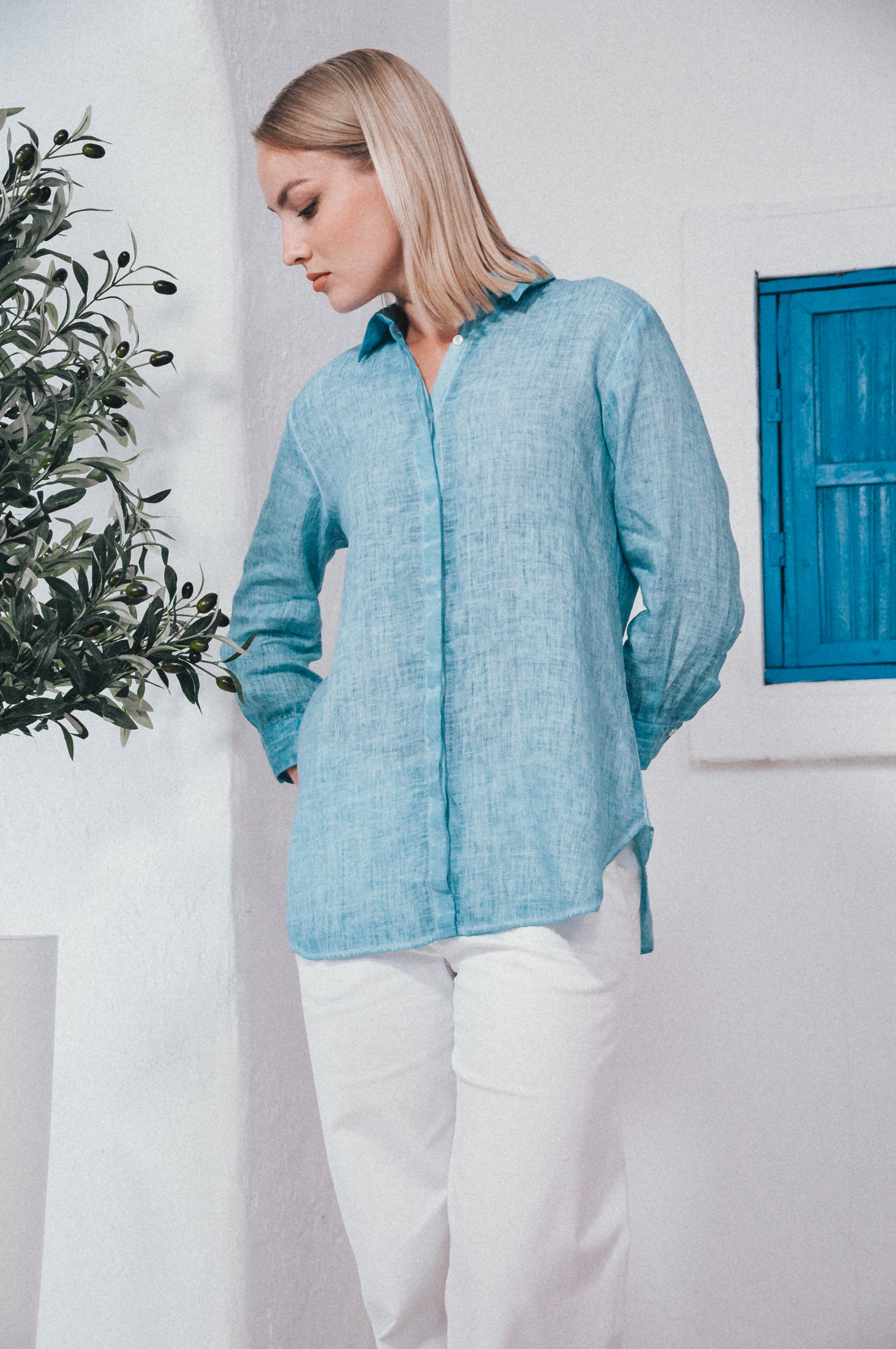 Augustina Linen Shirt - Egeo