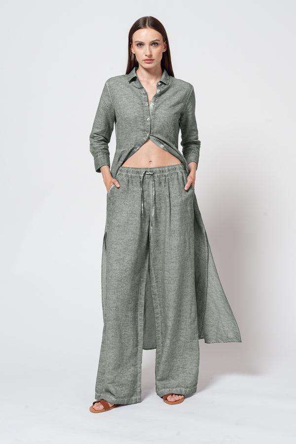 Billow Linen Blend Slacks - Salvia