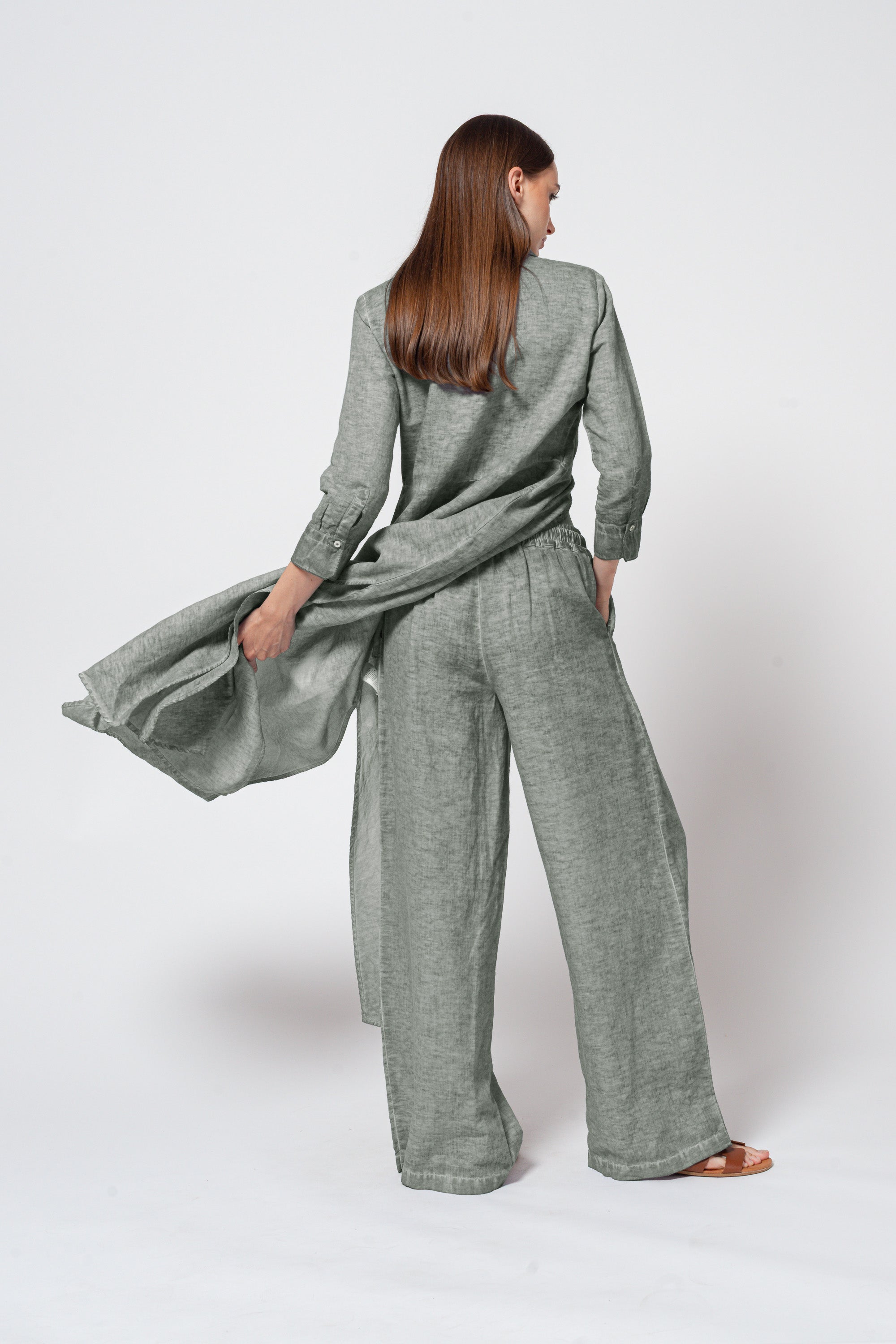 Billow Linen Blend Slacks - Salvia