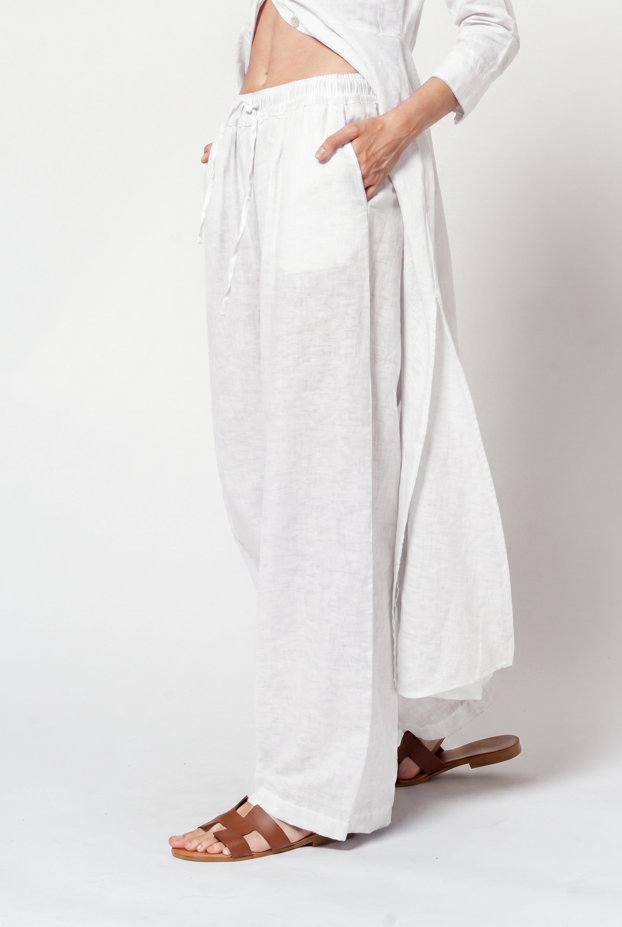 Billow Linen Blend Slacks - White