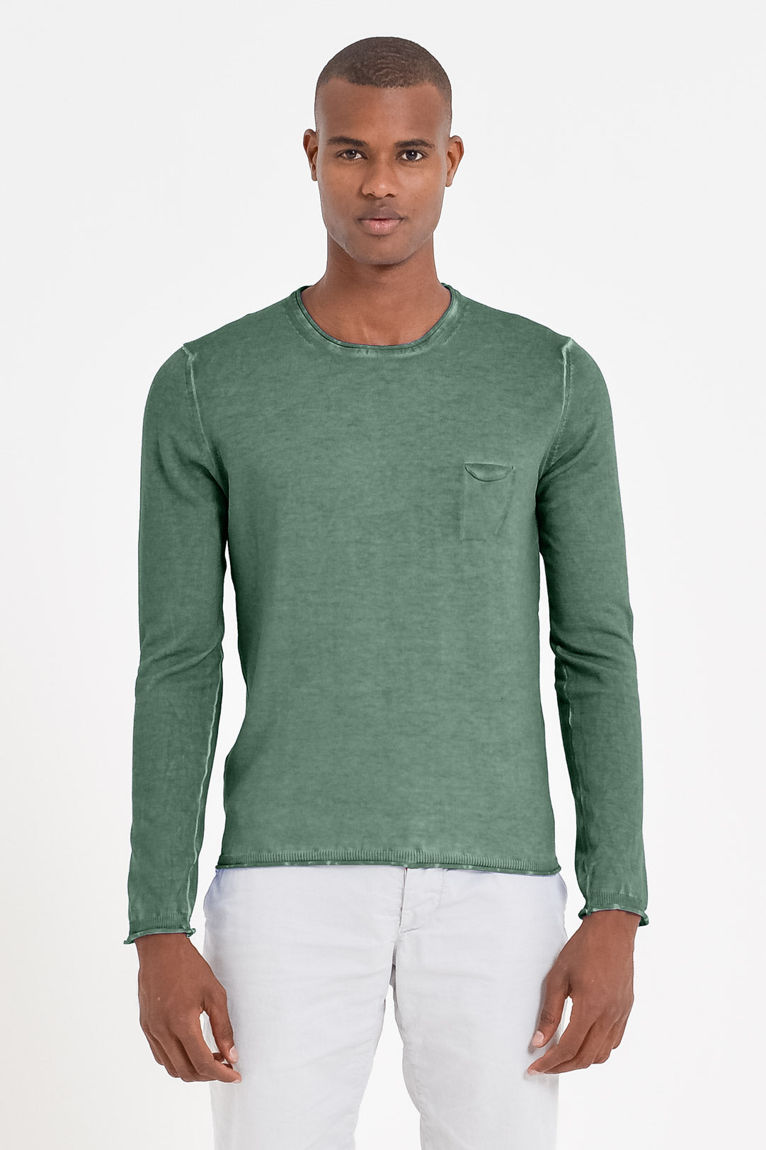 Rolled Hems Cotton Sweater - Juniper